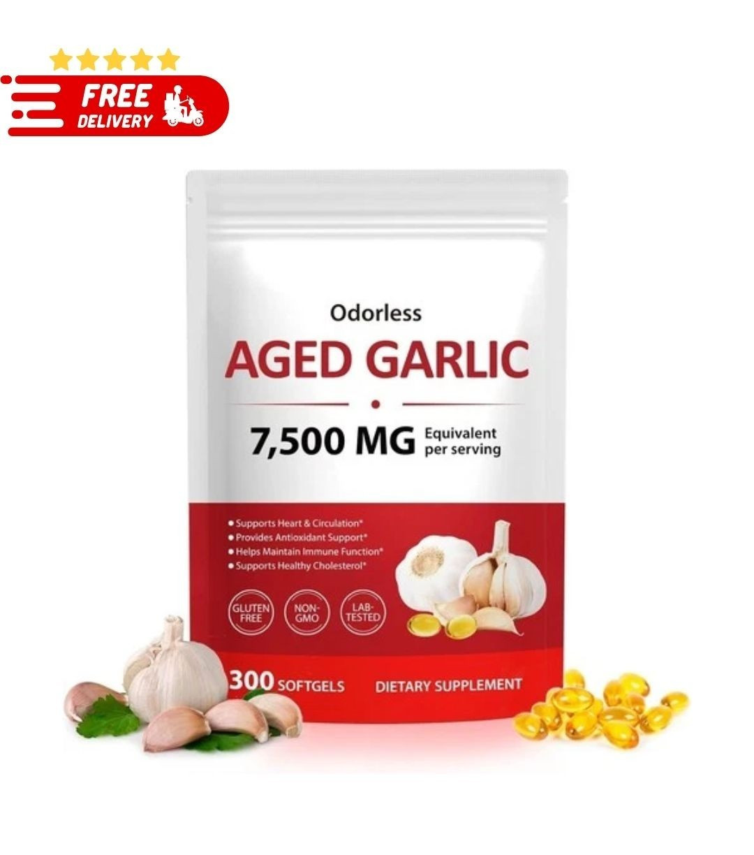 1 PACK Elare Aged Garlic Extract, 300 Softgels, 7500mg Odorless | Heart & Immune