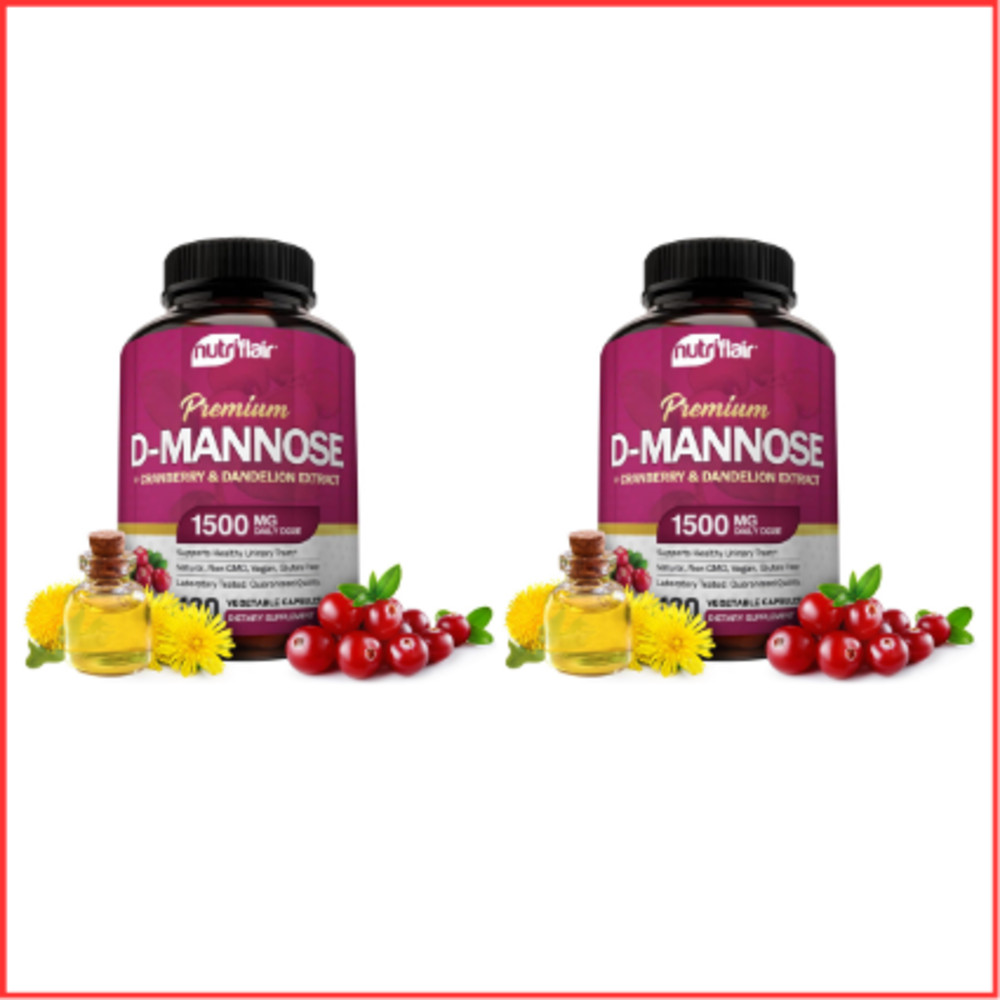 2 Pack D-MANNOSE with Cranberry Dandelion Extract UTI Support 120ct NUTRIFLAIR