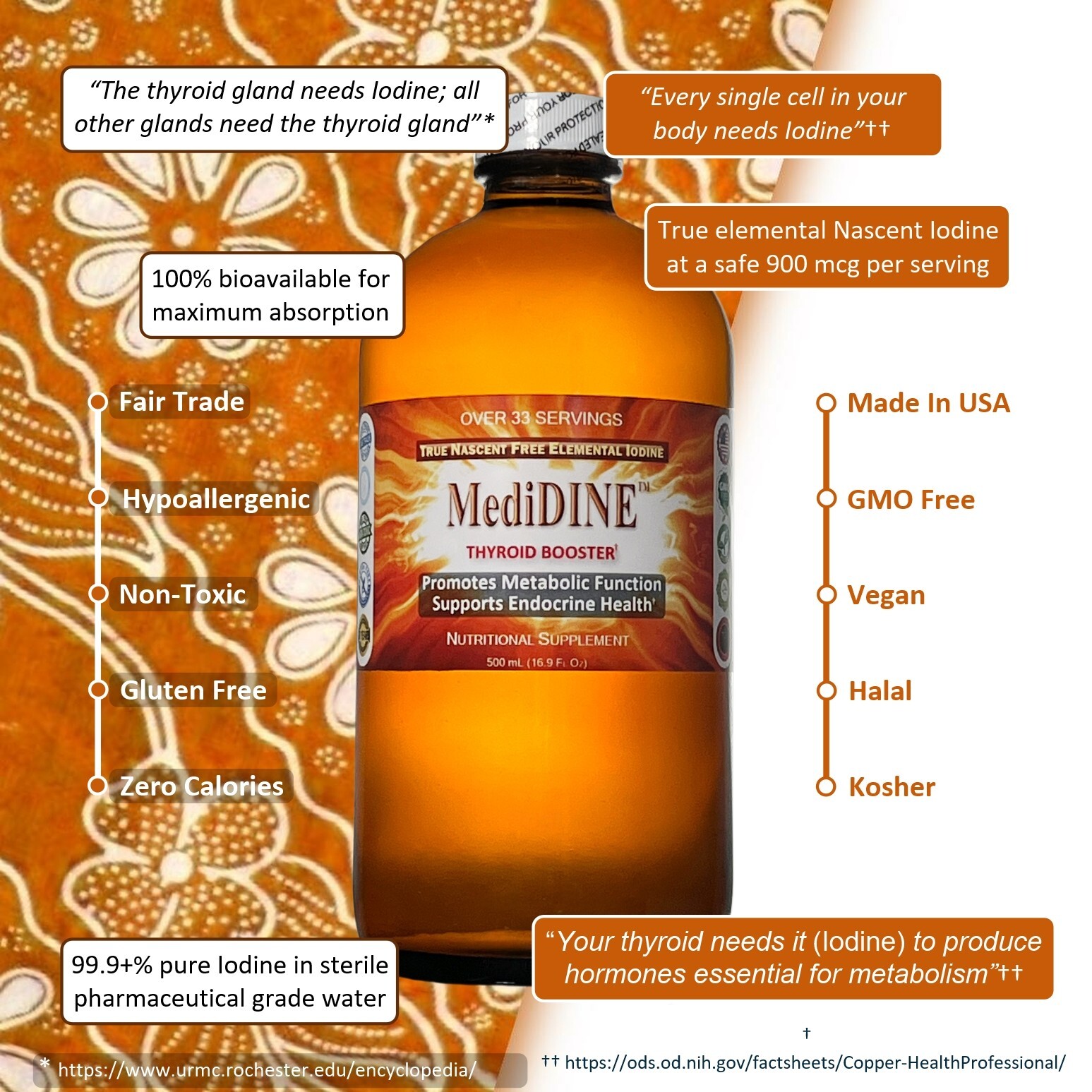 MediDINE™ Thyroid Booster True Nascent Free-Elemental I2 Iodine Nutrient: 500 mL
