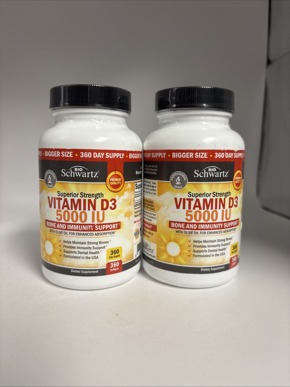 BioSchwartz Vitamin D3 5000 IU (125 mcg) Immune Support 360 Softgels each. 2 PK!