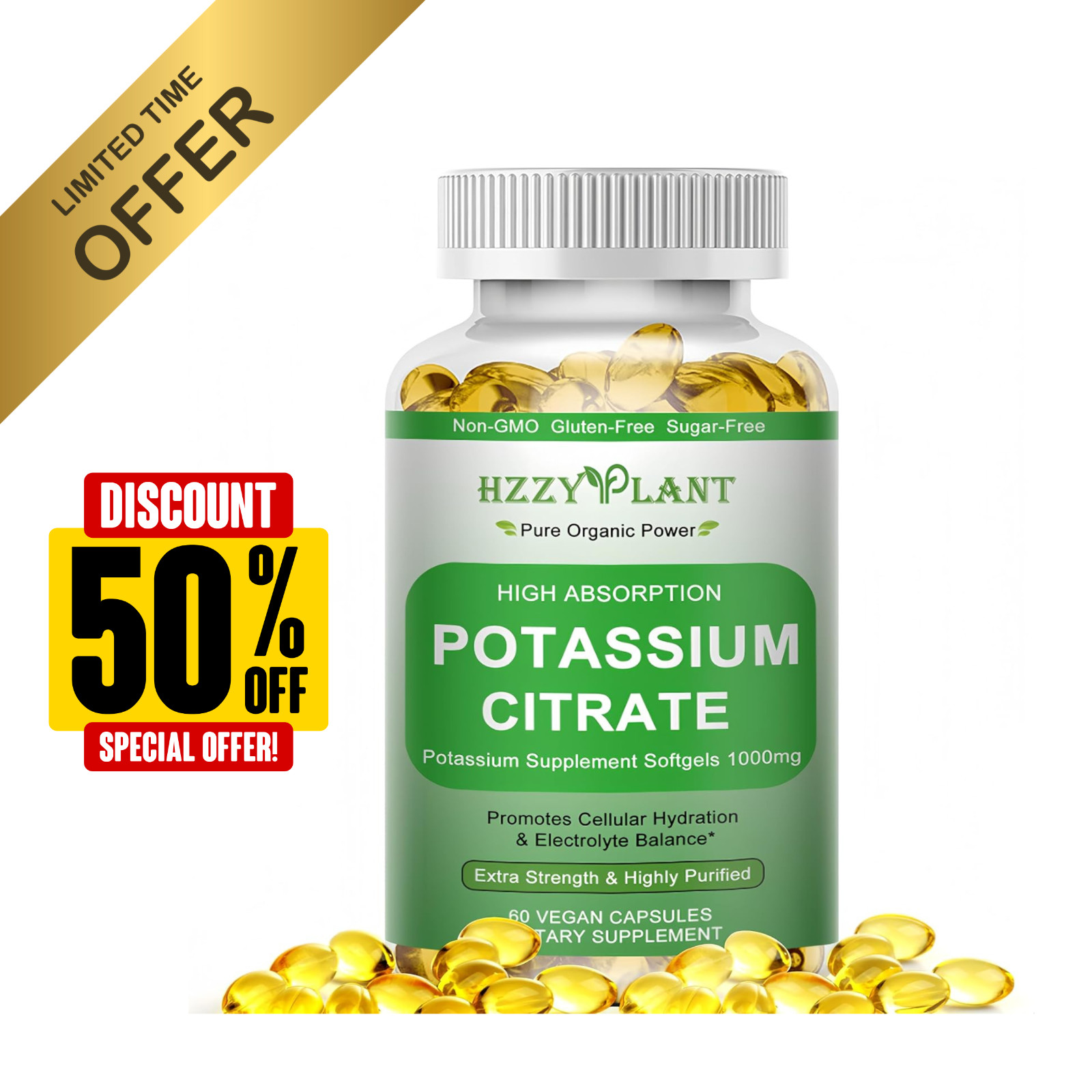 Potassium Supplement Softgels, High Absorption Potassium Citrate 1000Mg for Musc