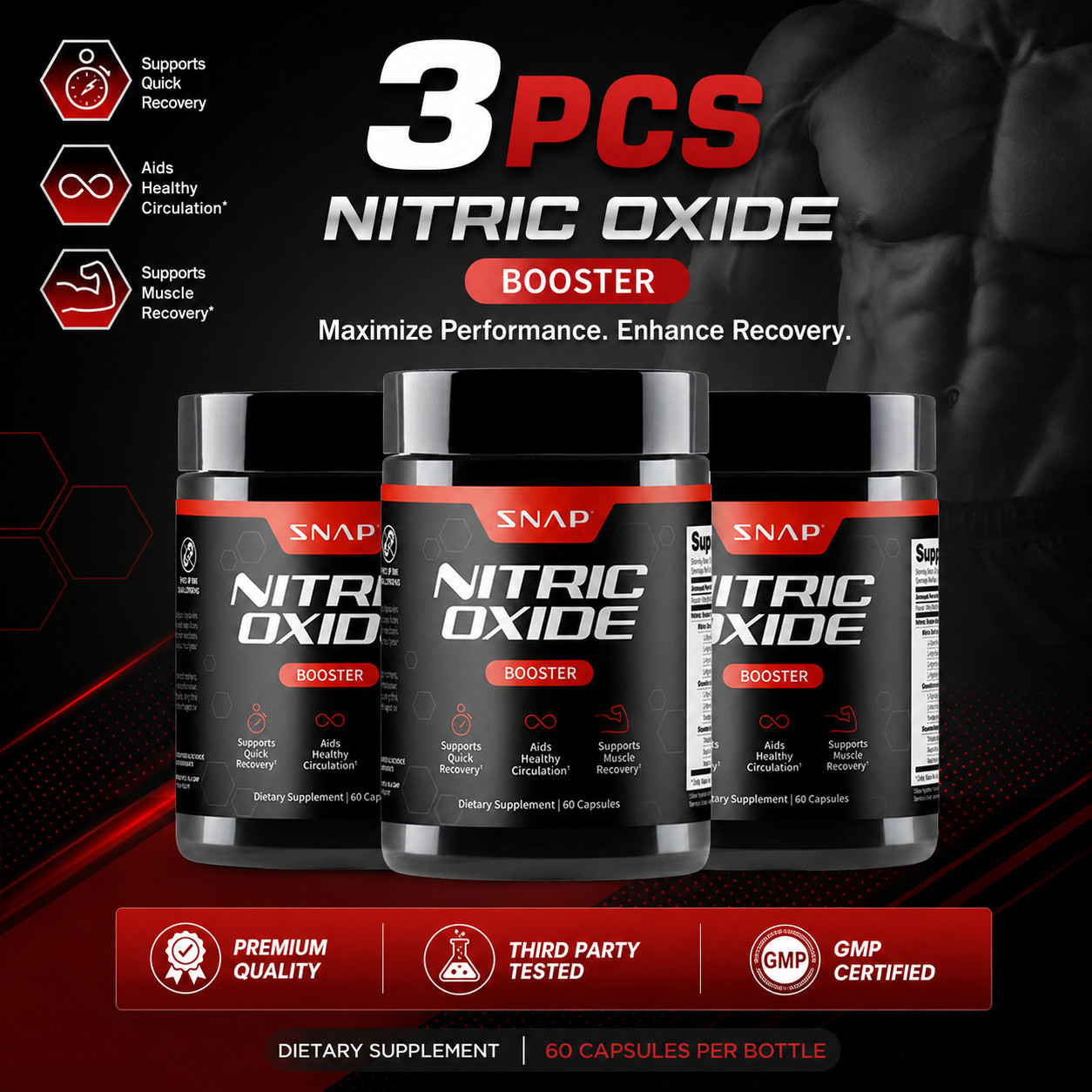 Snap Supplements Nitric Oxide Supplement w/L-Arginine to Supports Energy