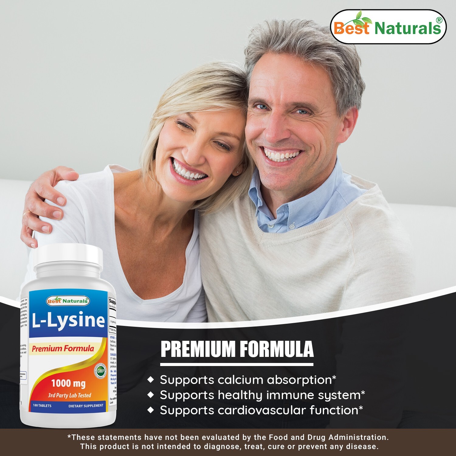 3 Pack Best Naturals L-Lysine 1000 mg 180 Tablets