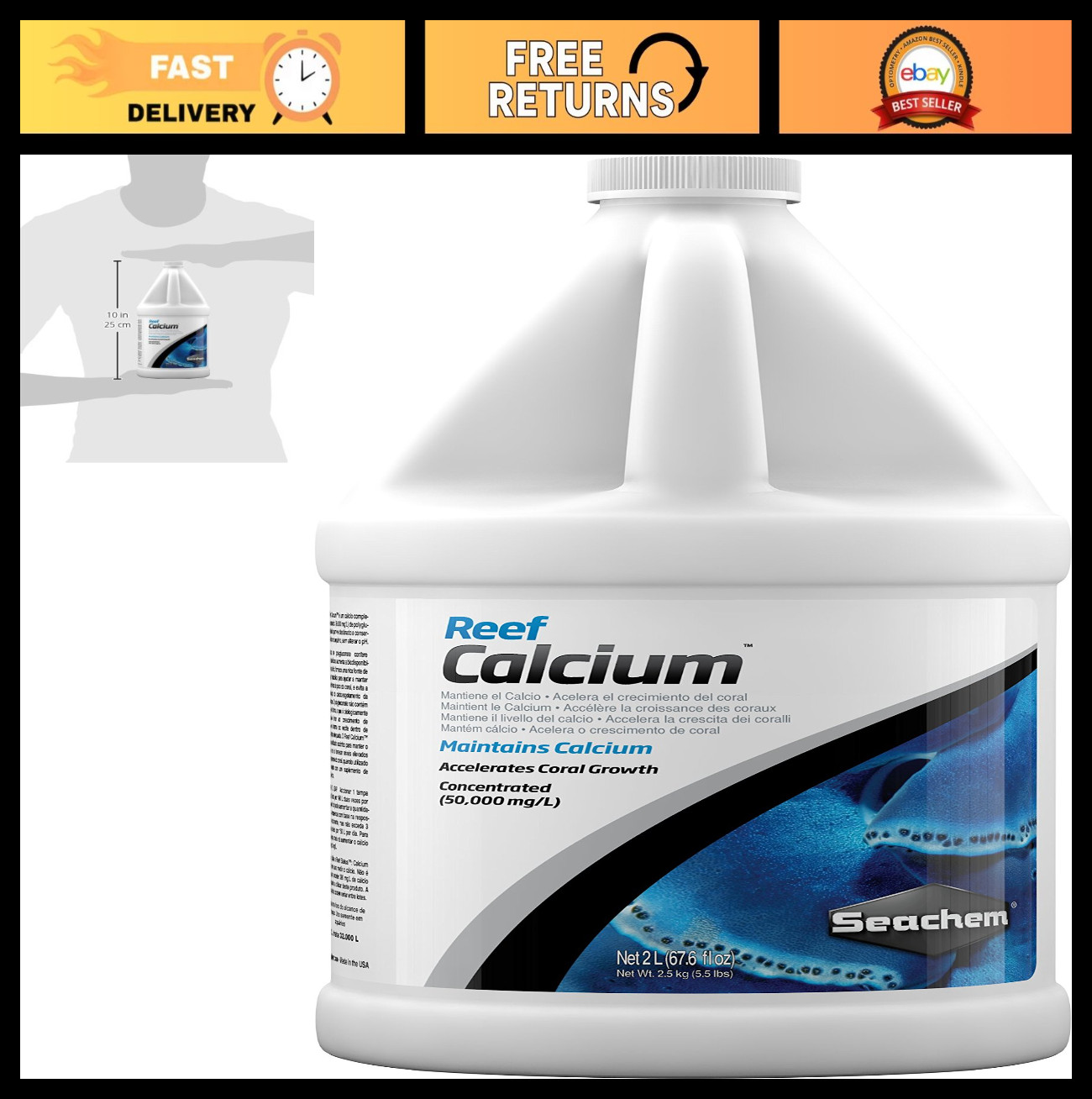 Reef Calcium Supplement – 2L / 67.6 fl oz for Healthy Aquariums & Coral Growth