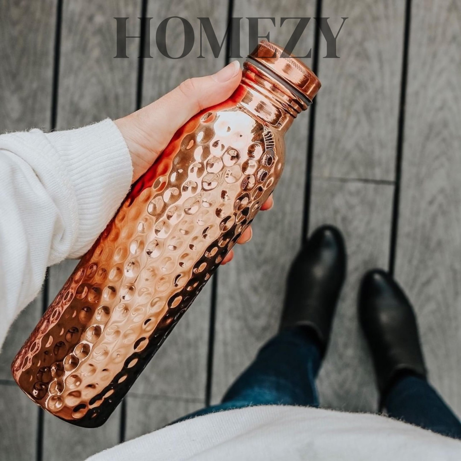 HOMEZY Copper Water Bottle (34oz/1000ml) 100% Pure 33.8 Ounces,