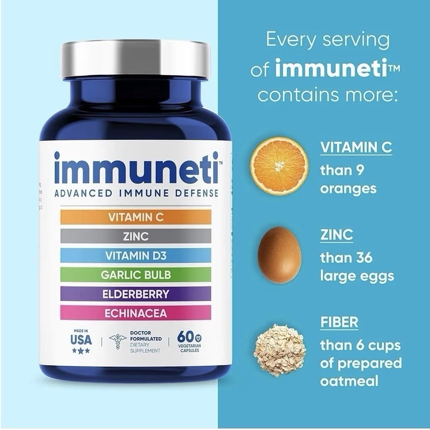 Immuneti Immune Support Vitamin C D3 Zinc Elderberry 60Ct EXP 12/26