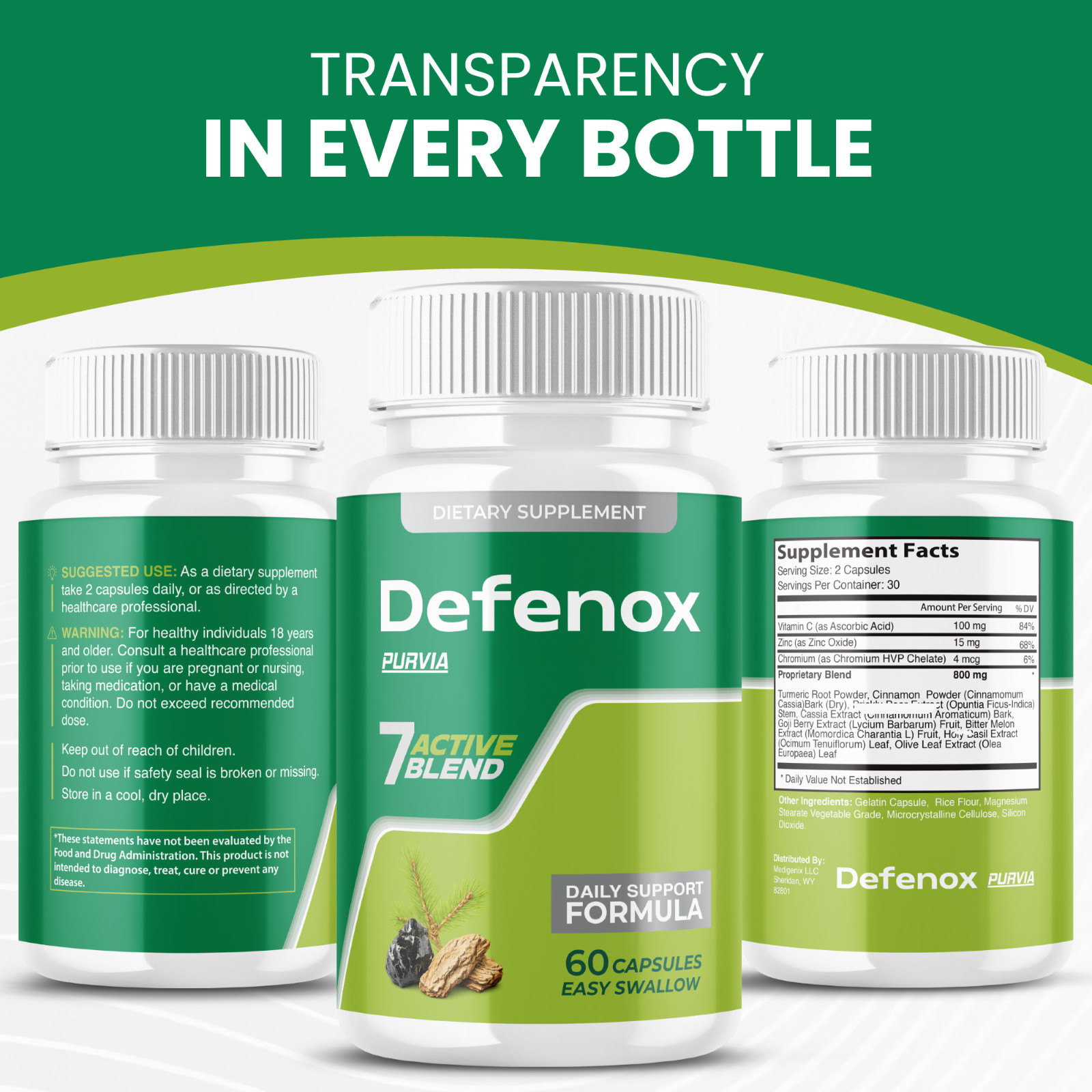 Defenox 7 Active Pure Blend Capsules Weight Loss Dietary Supplement Pills (60ct)