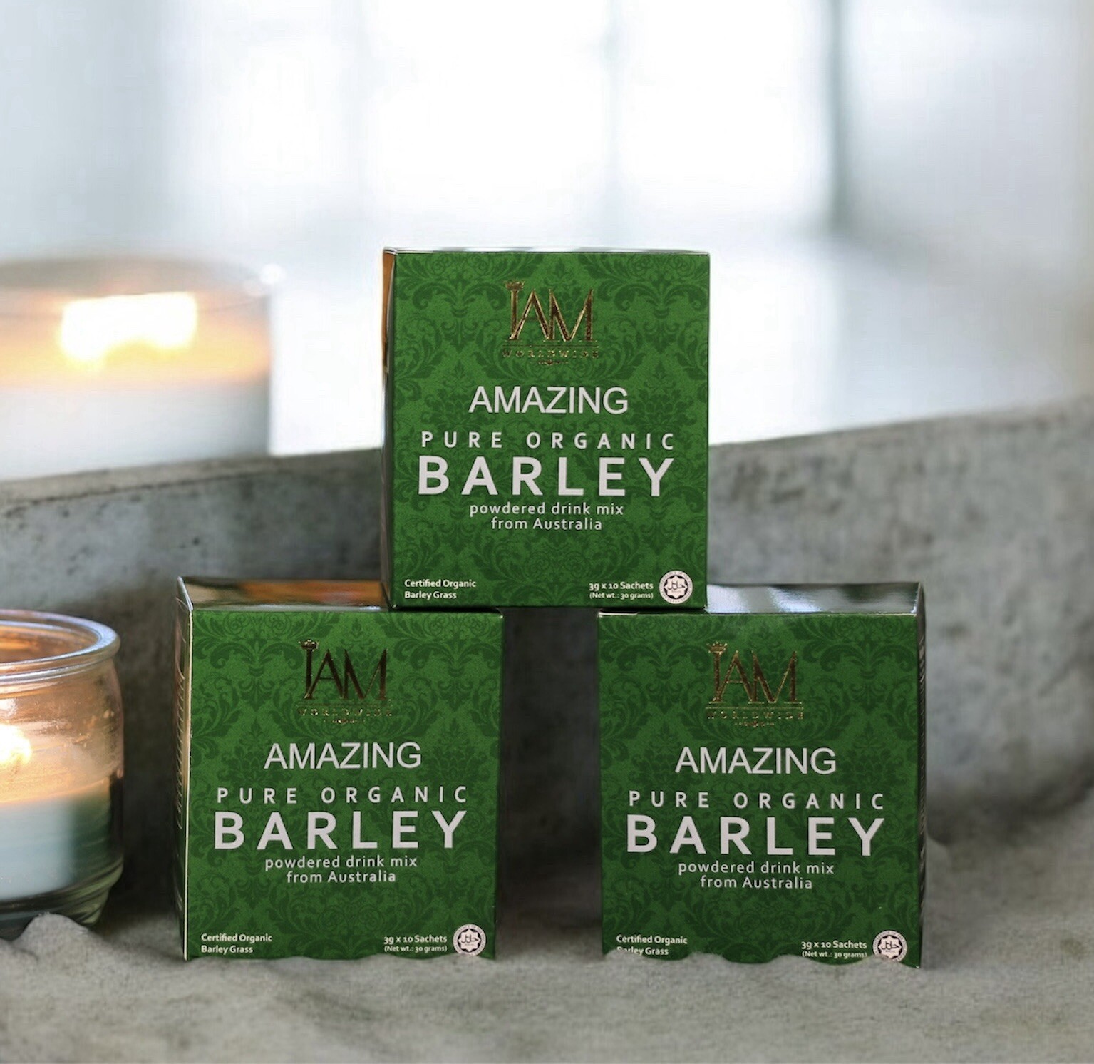 I AM Worldwide Amazing Pure Organic Barley 3 Boxes (30 sachet)