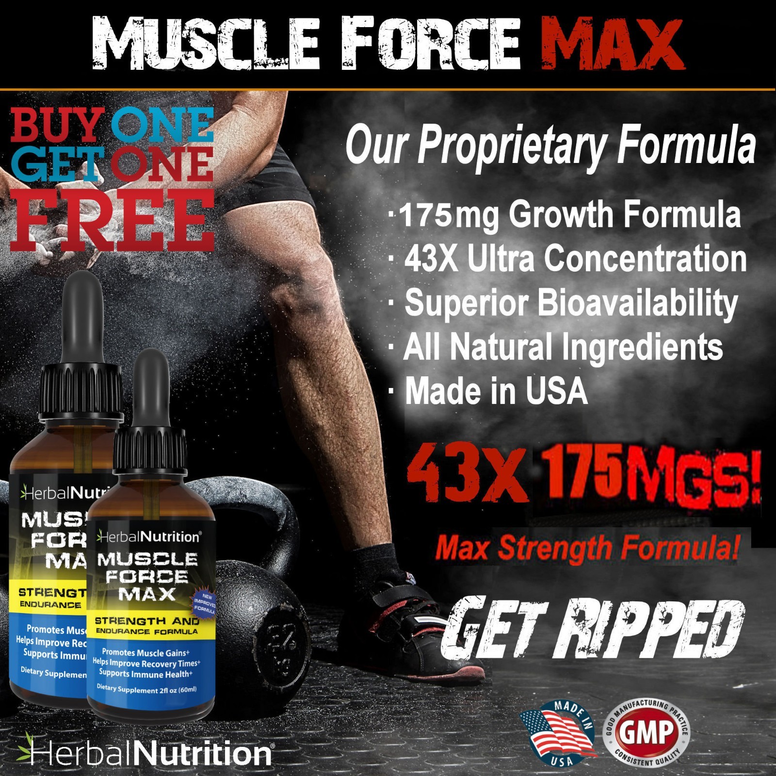 Body Building Supplement Muscle Force Max 2 Bottle Pack 175mg Growth Formula