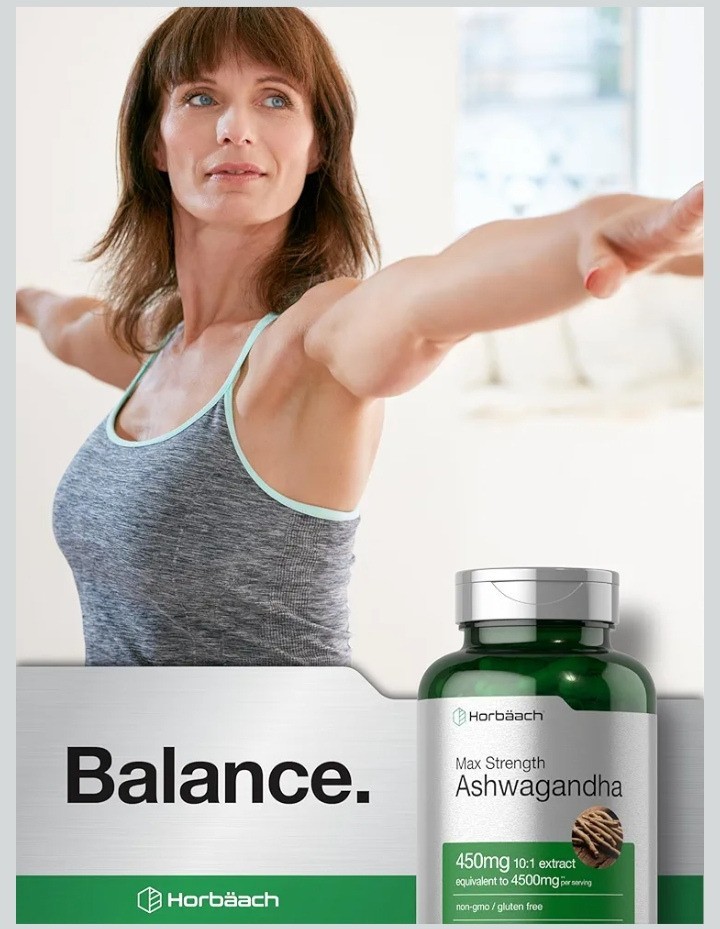 Horbäach Ashwagandha Supplement | Max Strength | 120 Capsules | Non-GMO, Gluten