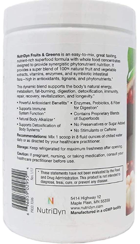 NutriDyn Fruits & Greens Berry Flavor *Certified Organic* w/ Acai, Gogi, Mang…