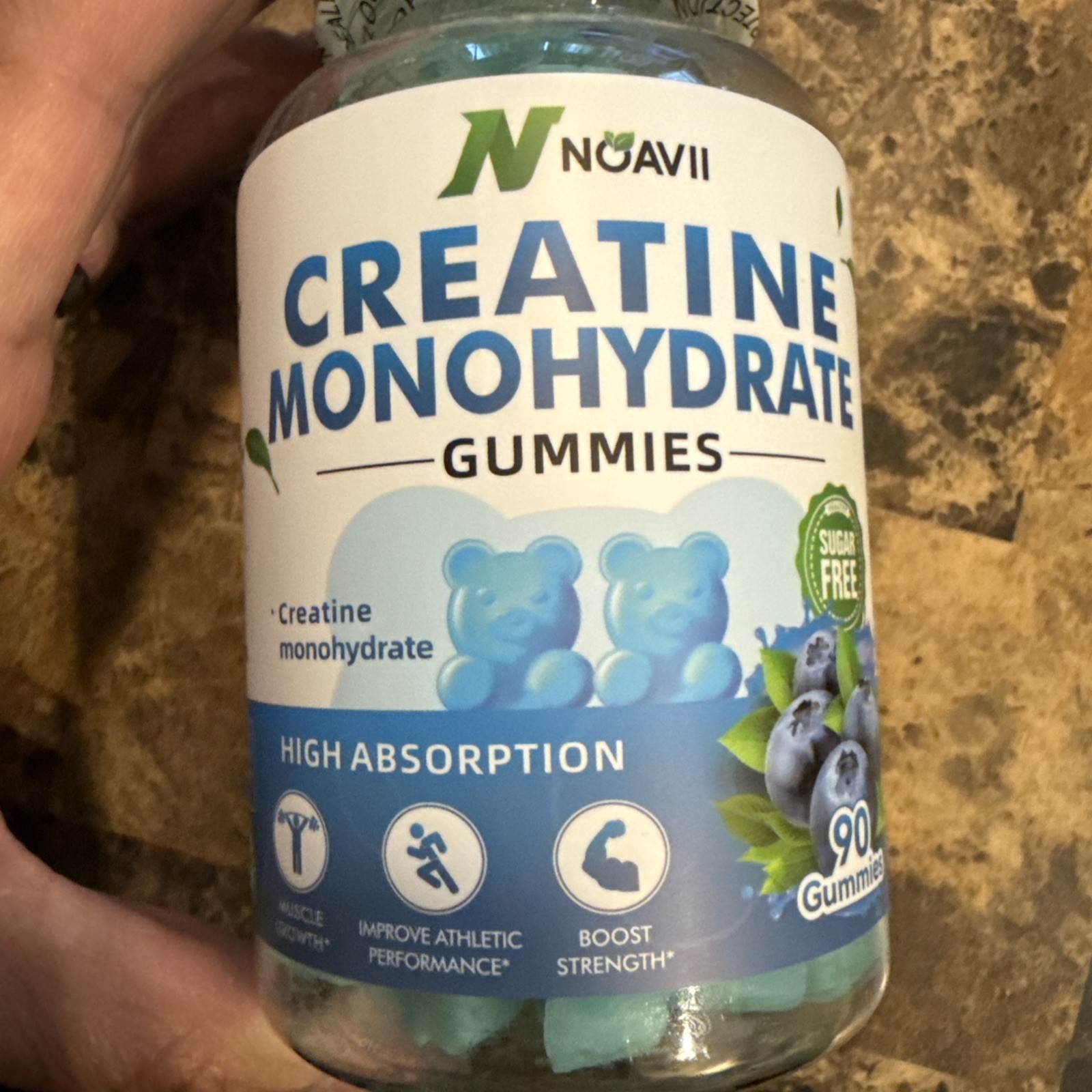 Creatine Monohydrate Gummies for Men & Women, 90ct Blueberry (Noavii)