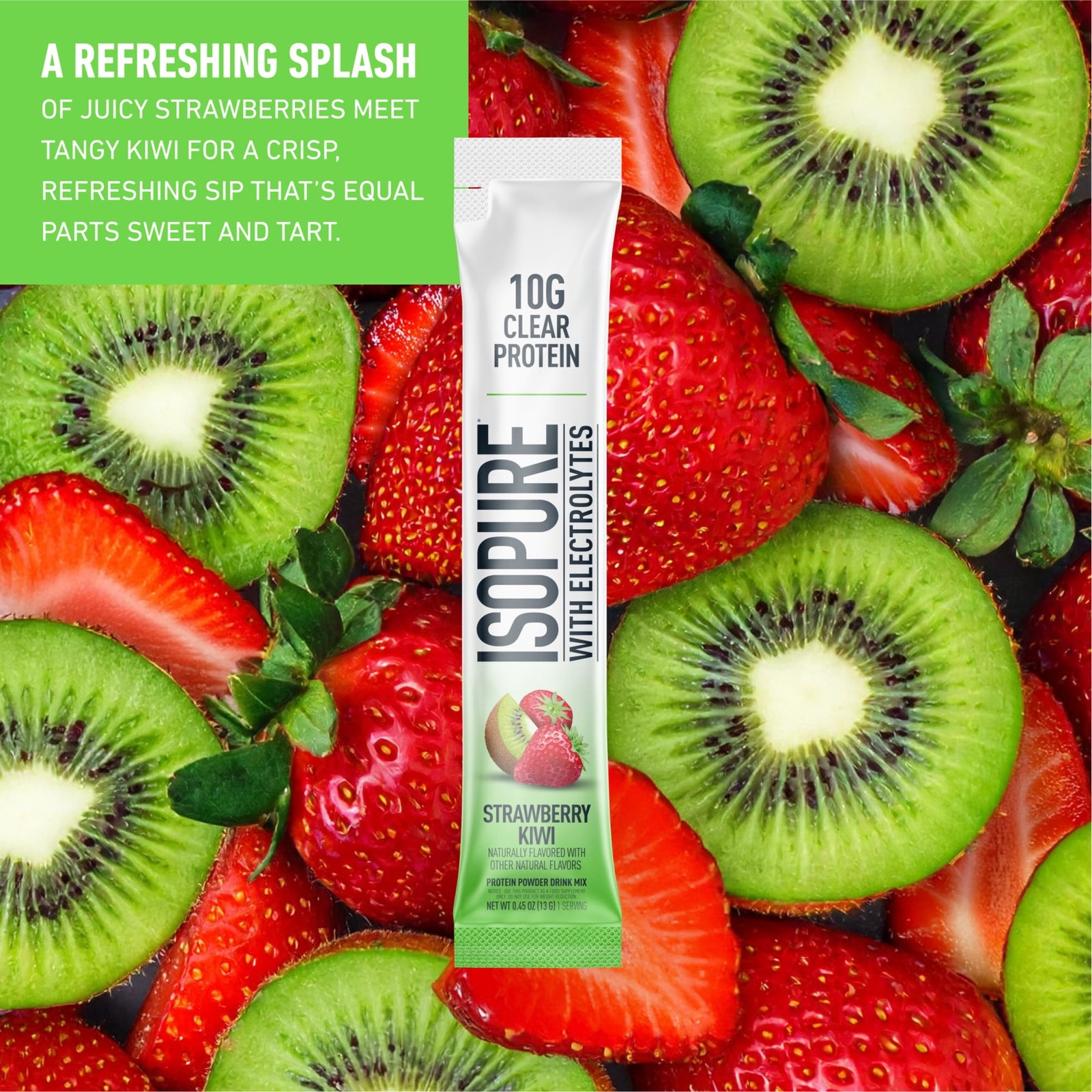 Isopure Clear Protein Powder Electrolytes, Strawberry Kiwi Stick Pack, 6 Count