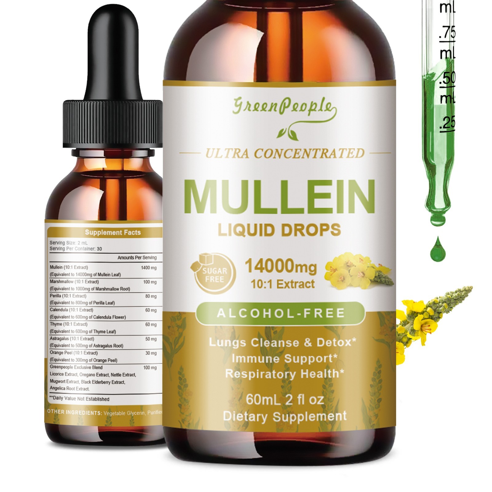 1-3Packs Mullein Drops for Lungs, Detox and Cleanse Mullein Extract Supplement
