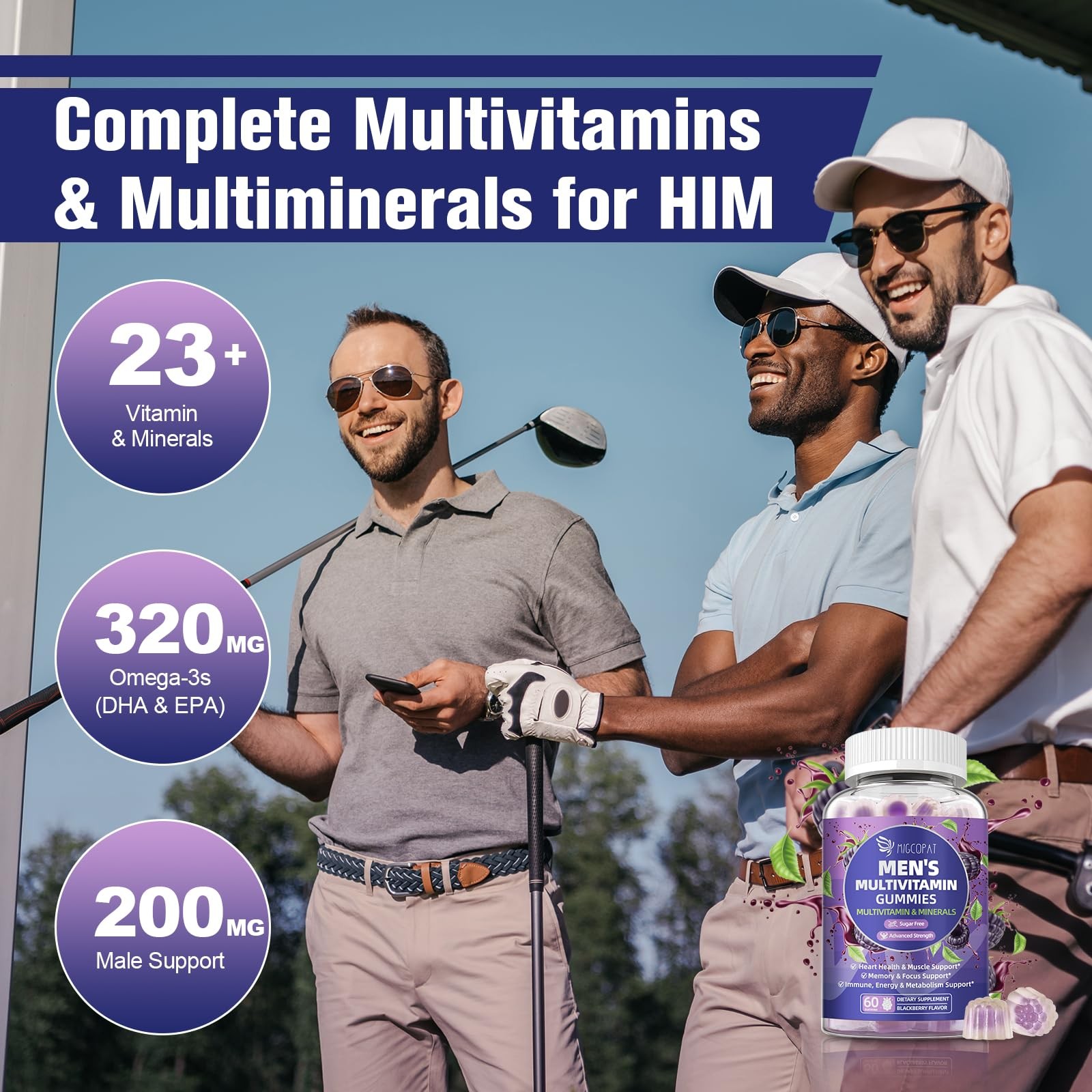 2-Pk Men’s Multivitamin Gummies w/ Omega-3, Probiotics, Inositol, Folate, Vit A,