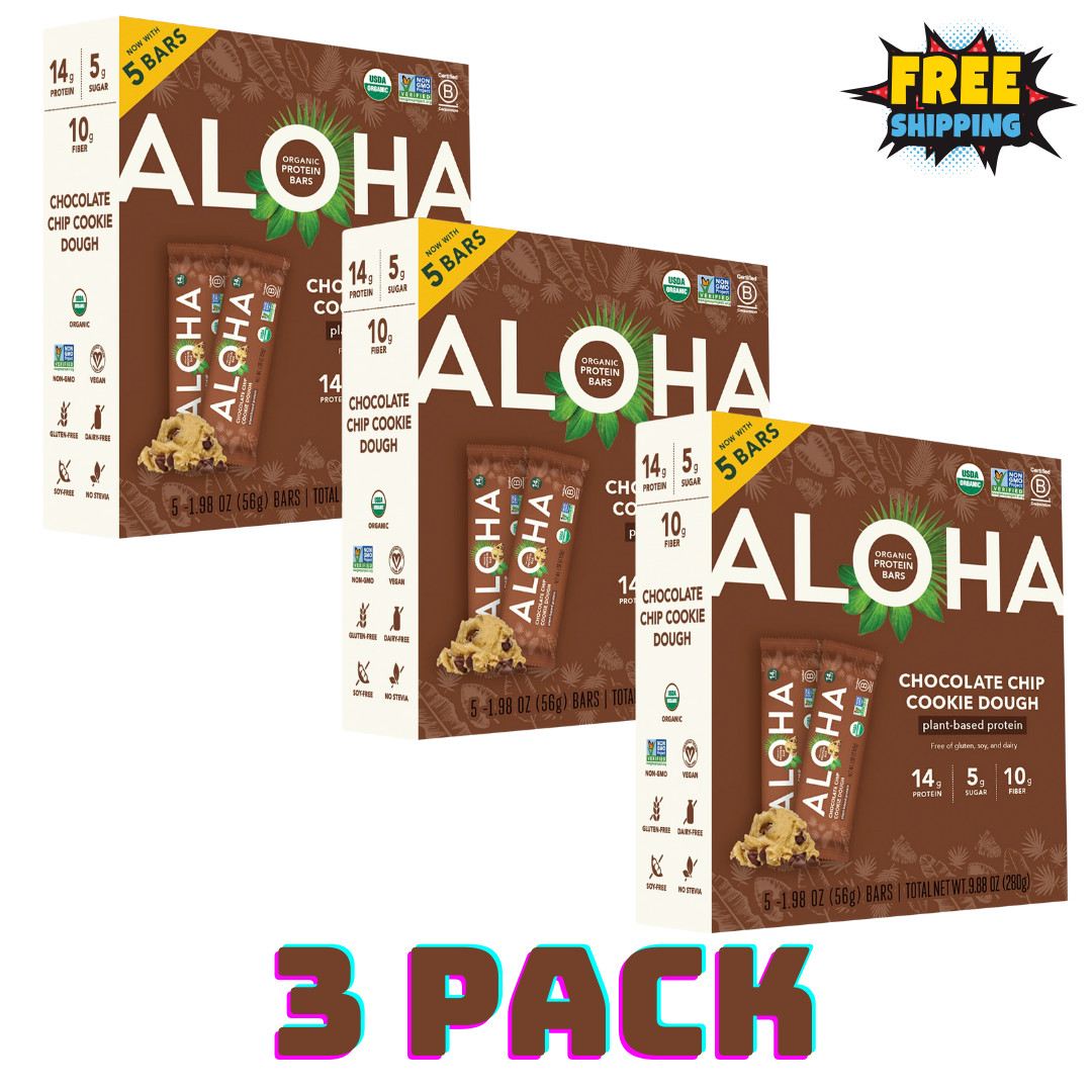 ALOHA Organic Chocolate Chip Cookie Dough, Protein Bars – 15 Pack