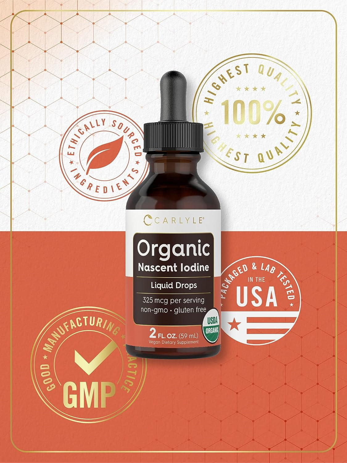 Carlyle Organic Nascent Iodine Liquid Drops | 2 fl oz | Vegan Supplement | Non-G