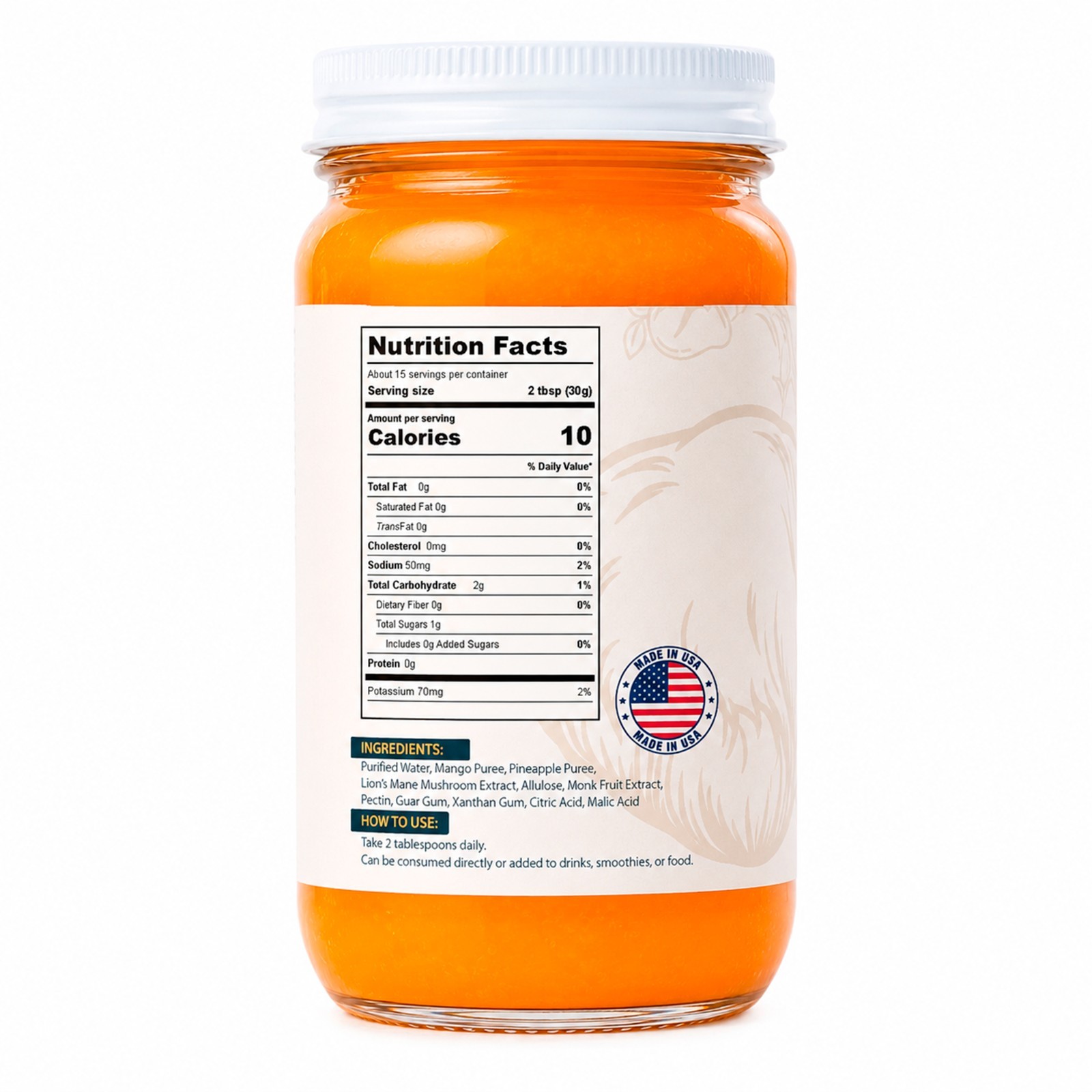 Lions Mane Mushroom Gel, Mango Pineapple Superfood Gel/Jam, Natural Wellness