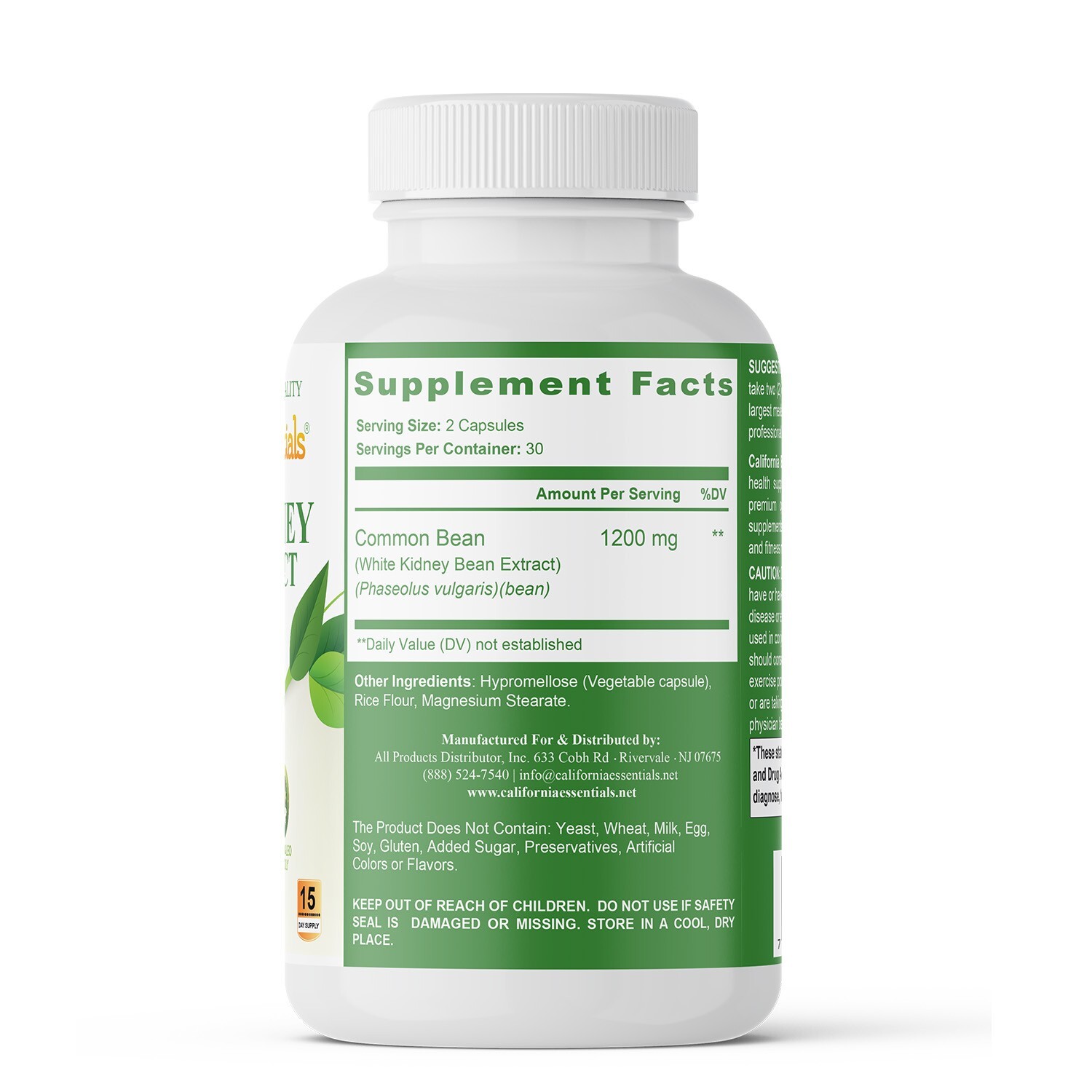 California Essential White Kidney Bean Extract Carb Blocker 60 Vegan Capsules