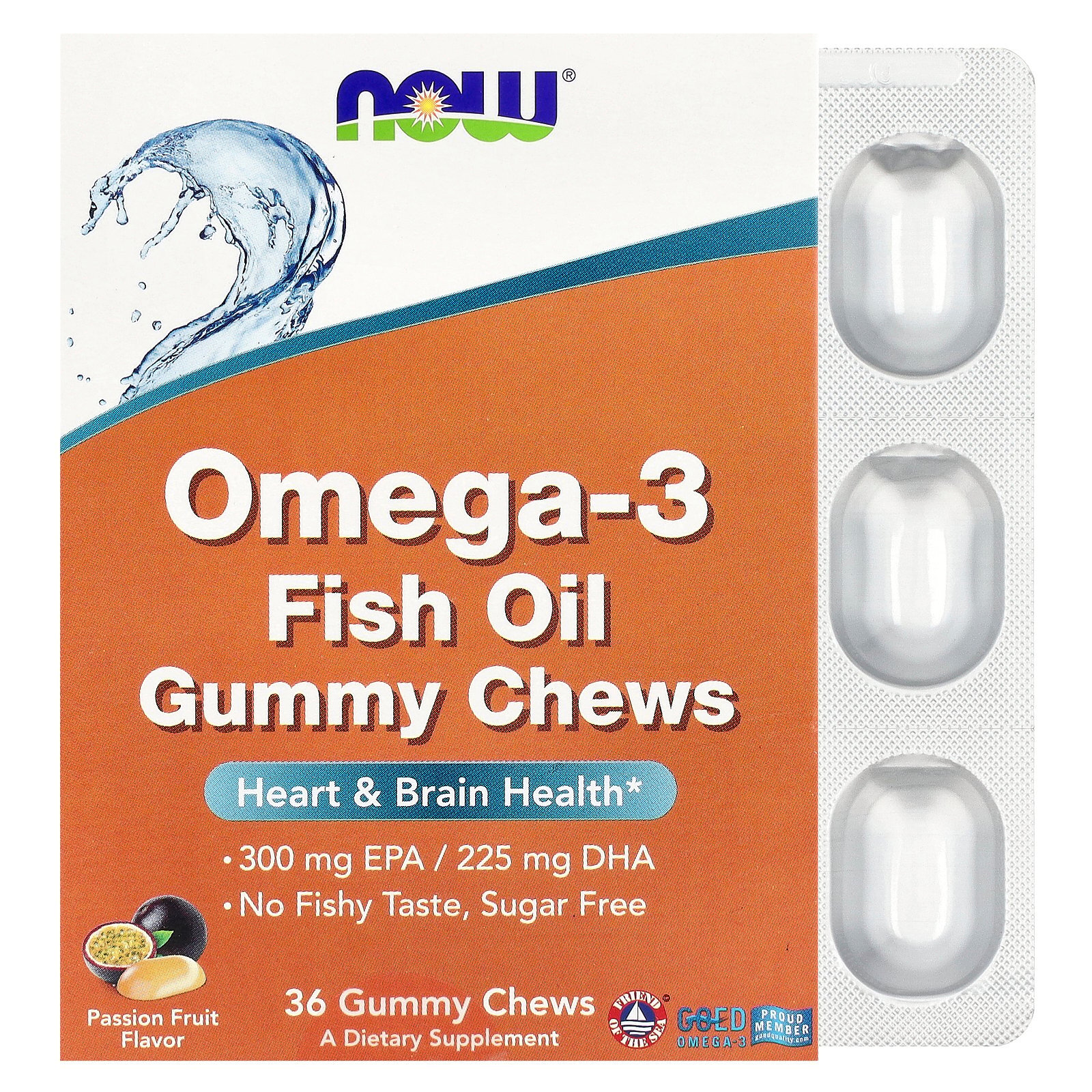 Omega-3 Fish Oil Gummy Chews, Passion Fruit , 36 Gummy Chews