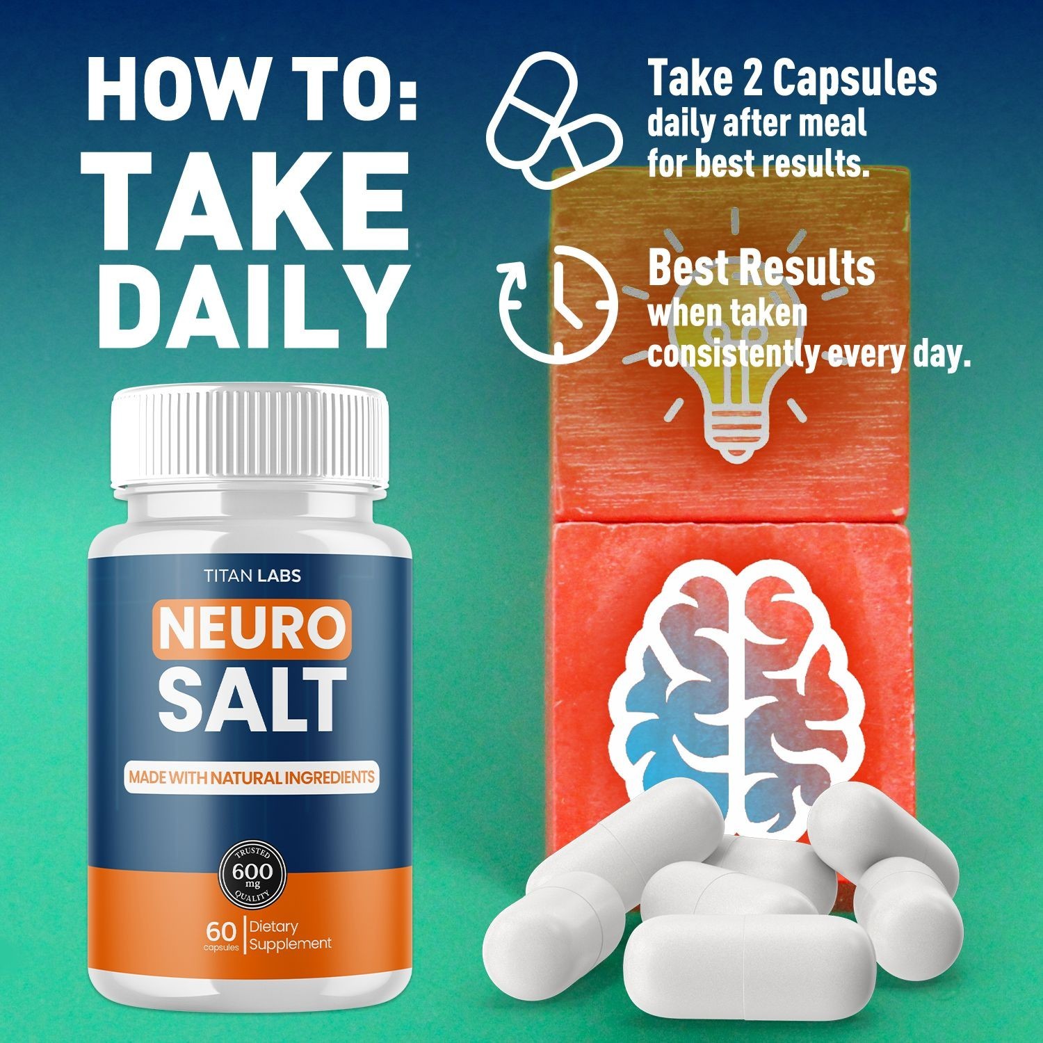 (3 Pack) Neuro Salt Nootropic All Natural Brain Supplement NeuroSalt 180 Capsule