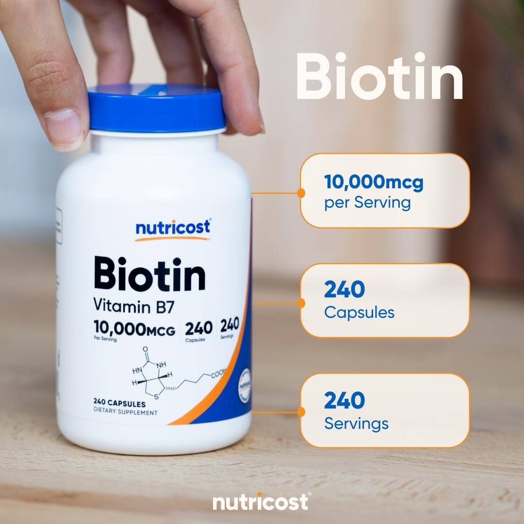 Nutricost Biotin (Vitamin B7) 10,000mcg (10mg) Vitamin 240 Capsules
