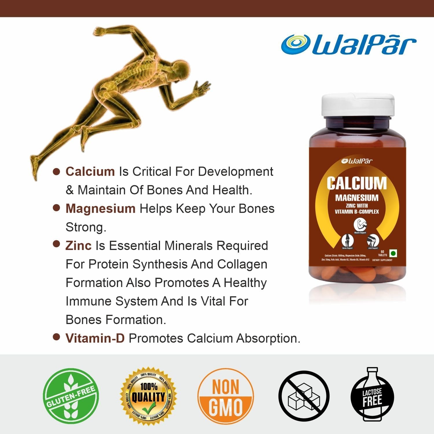 WAL.PAR Calcium Citrate 1300mg Magnesium Zinc D3 B12 B Complex