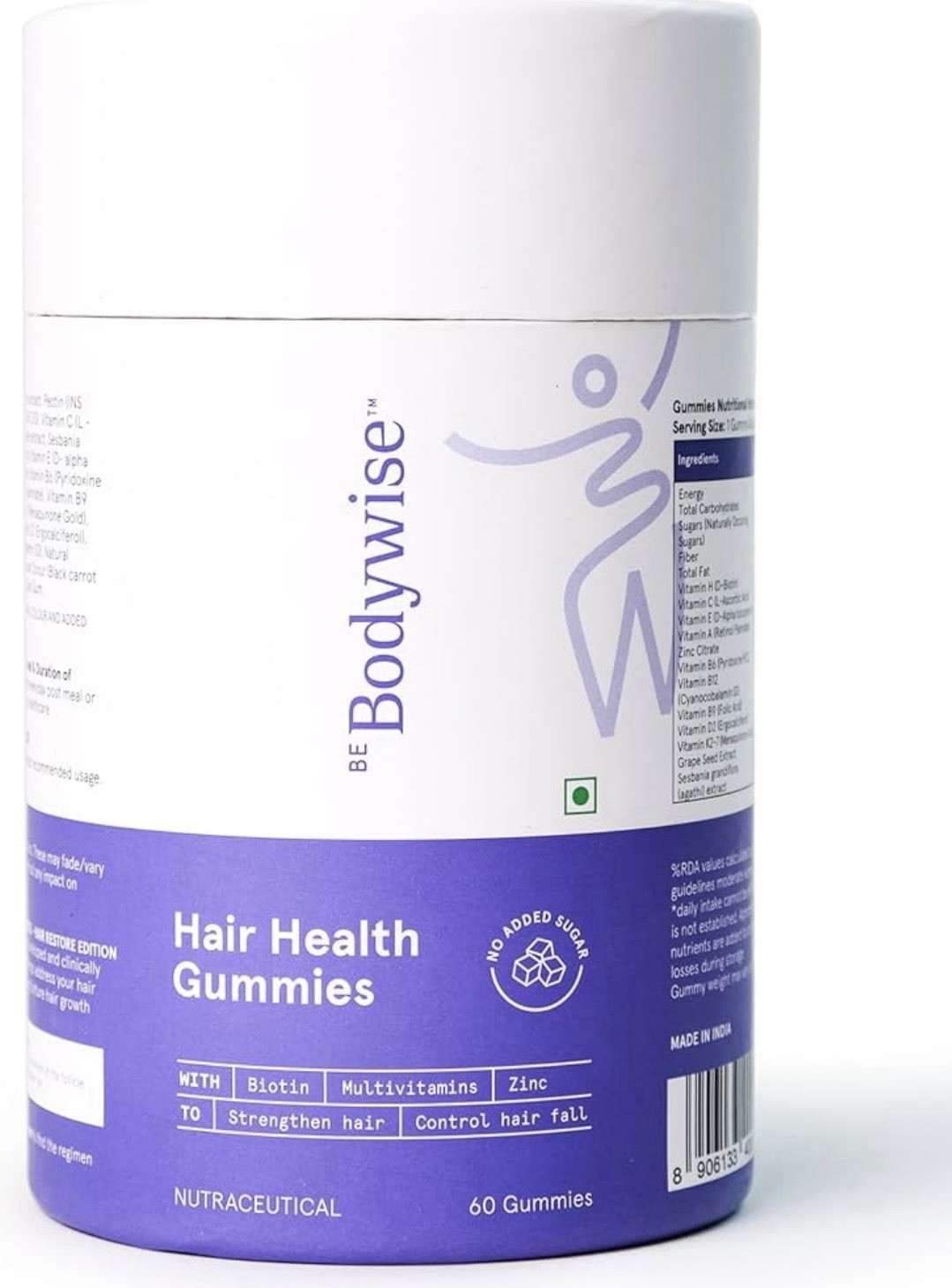Be Bodywise Biotin Hair Gummies | 60 Days Pack | With Biotin,folic Acid,fibre