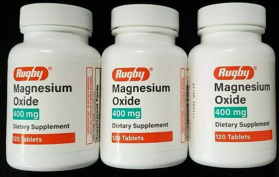 Rugby Magnesium Oxide 400 mg 120 Tablets -3 Pack -Expiration Date 06-2025