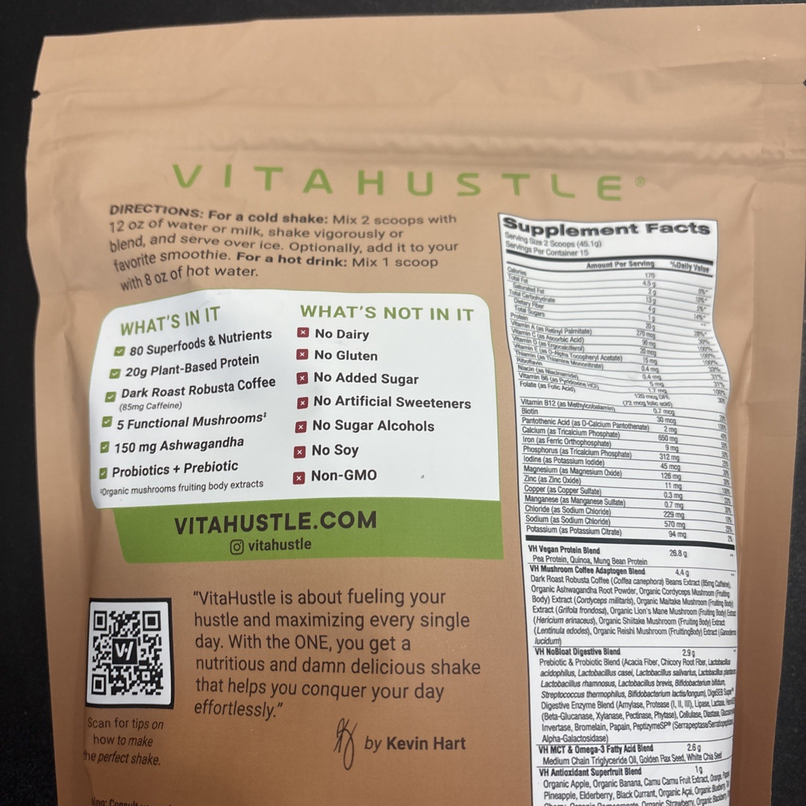 VitaHustle ONE Protein Coffee Cafe Latte Superfood 23.65oz Exp 04/2028