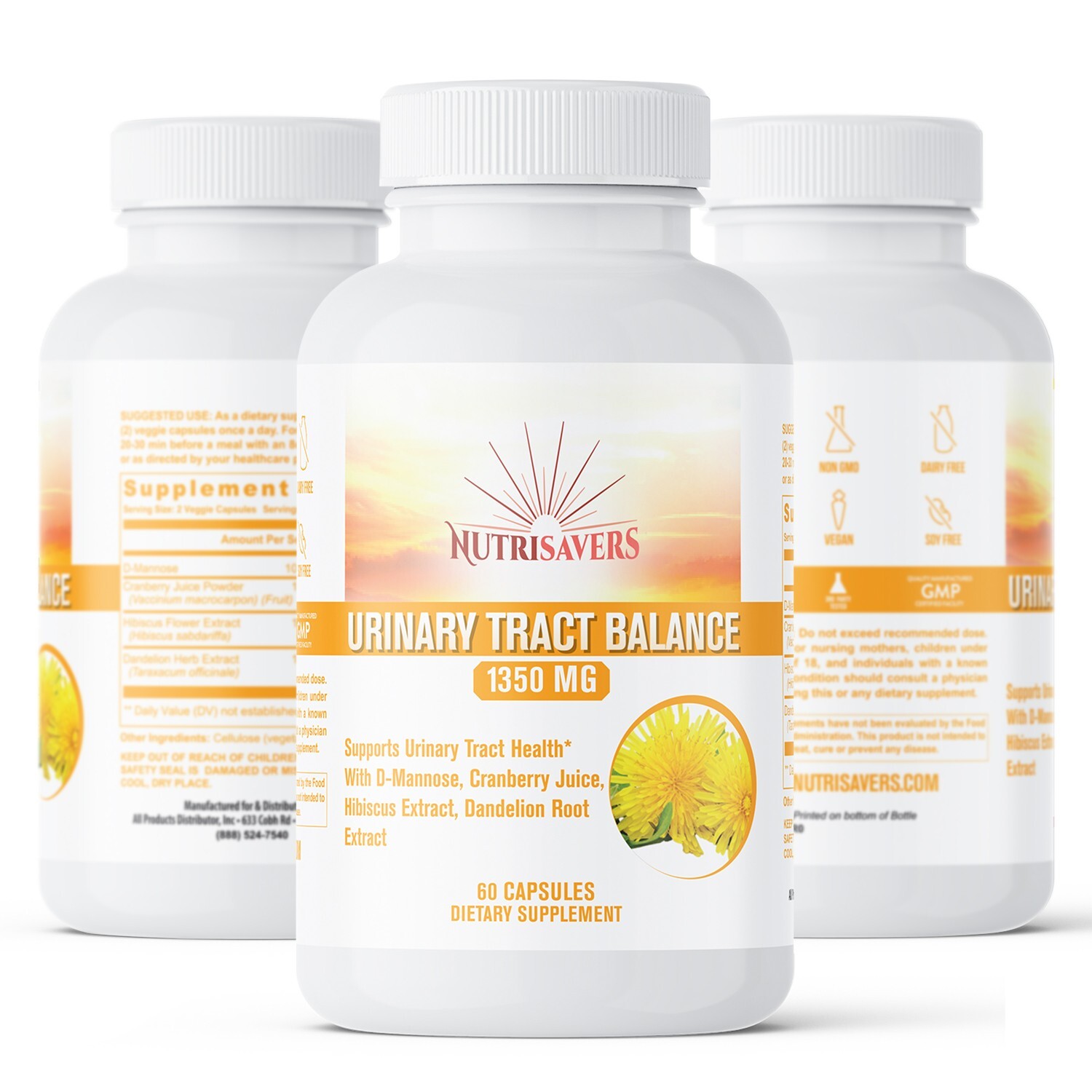 Urinary Tract Balance 1350mg D-Mannose Dietary Supplement – 60 Caps, Pack of 3