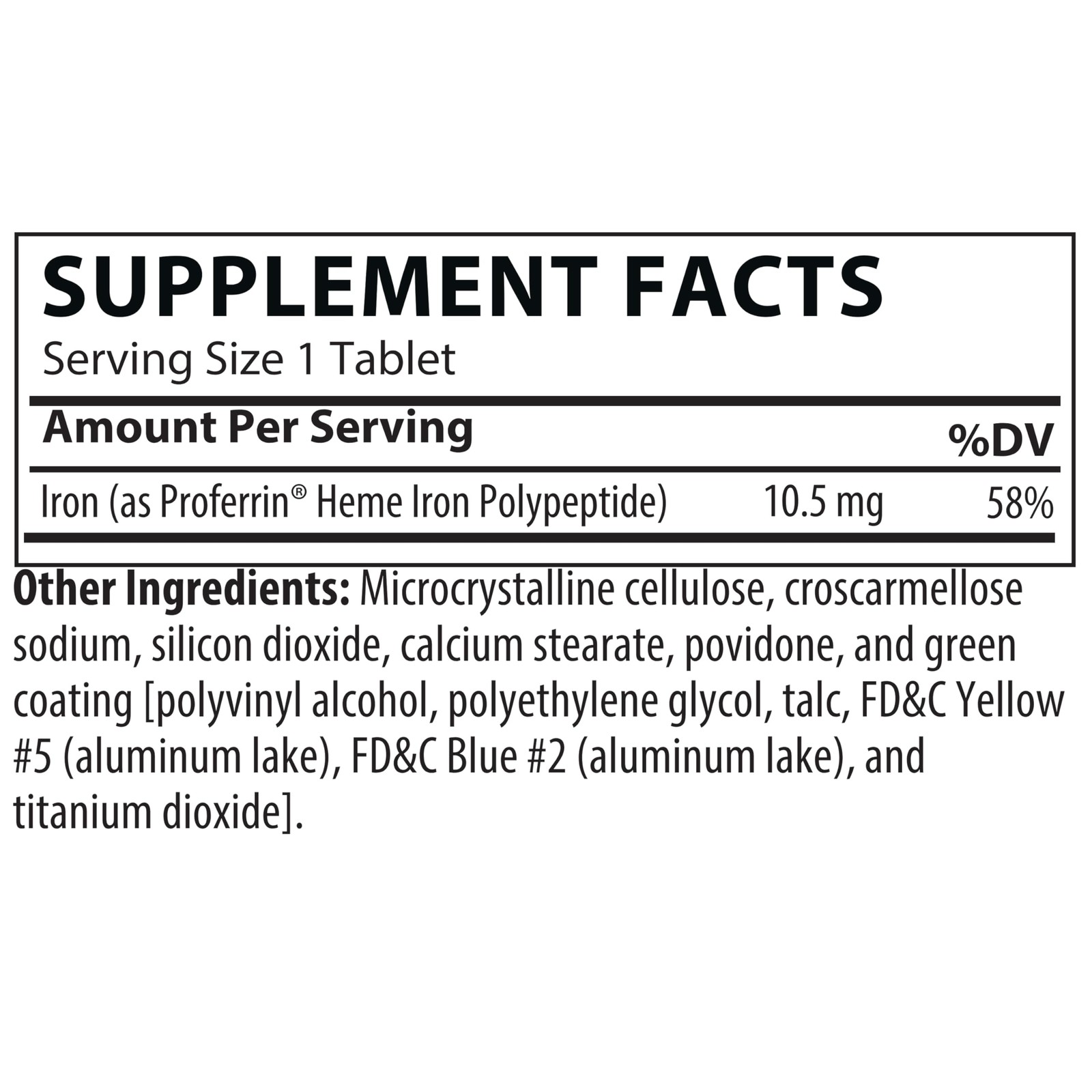 ES Heme Iron Polypeptide Dietary Supplement Tablets, Blue/Green, 90 Count, Basic