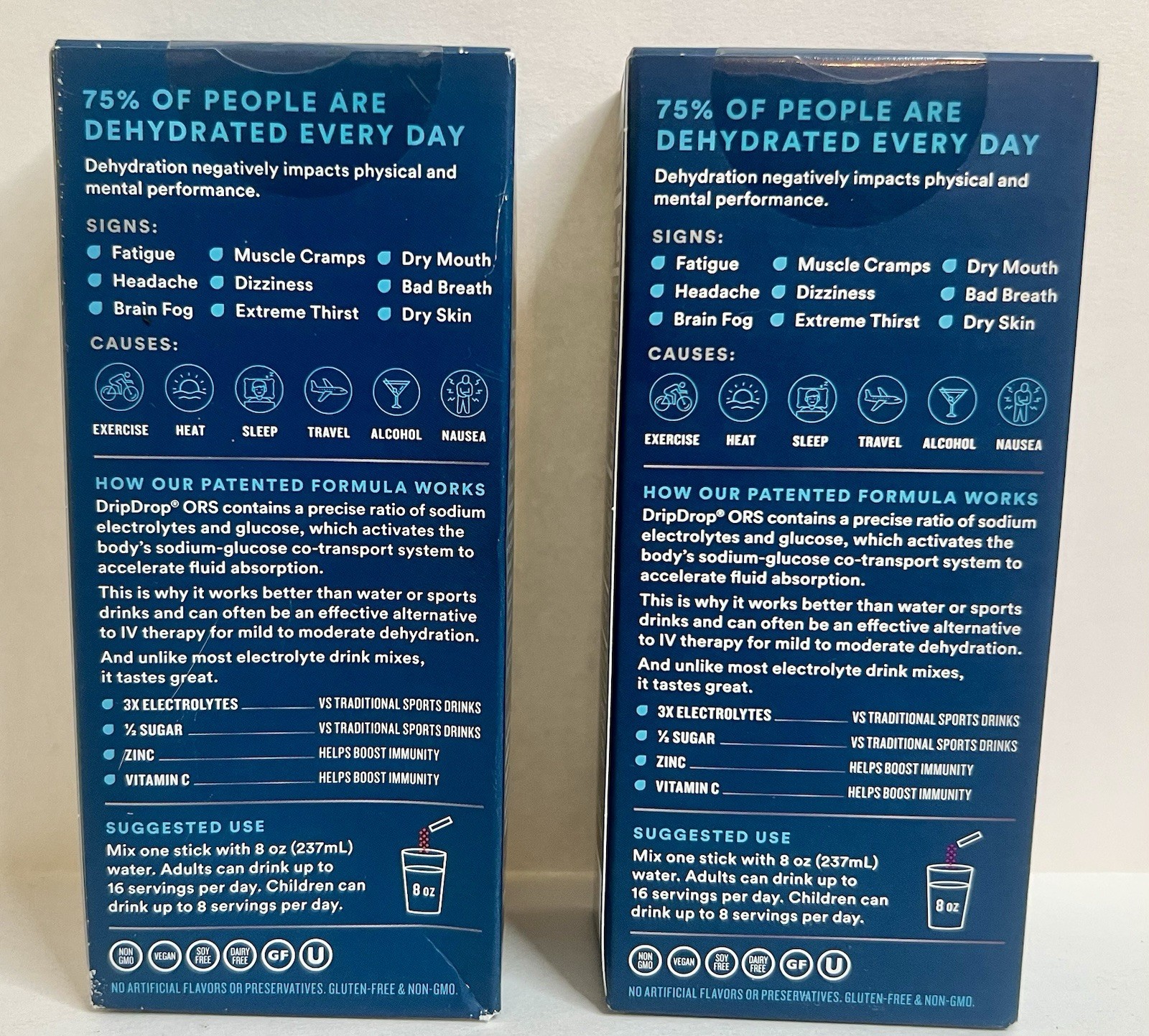 set of 2 DripDrop ORS Electrolyte Drink Mix 8 Berry & 8 Fruit Punch Sticks New