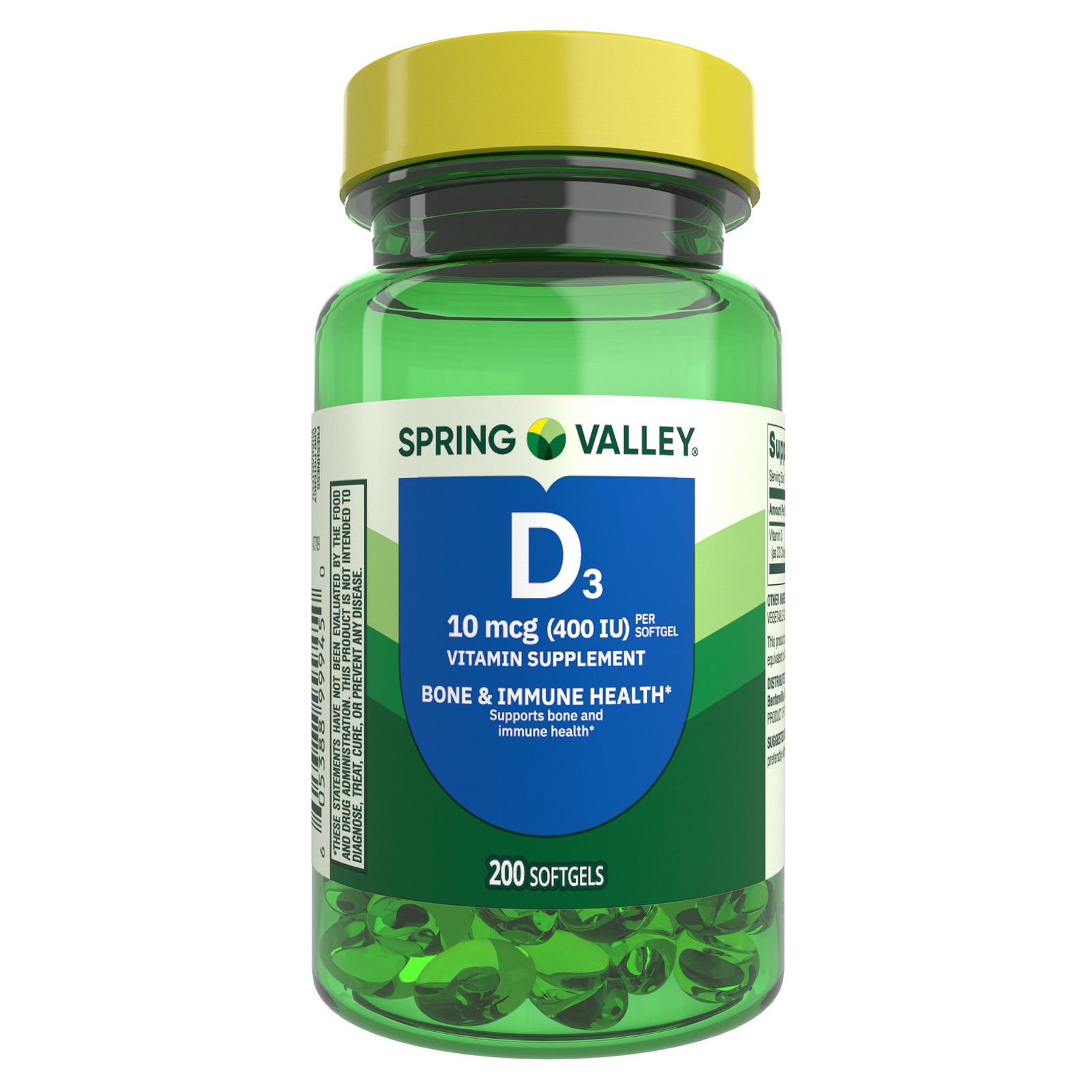 Spring Valley Vitamin D3 Softgels10 mcg (400 IU) 200 Count Supplement for Bon…