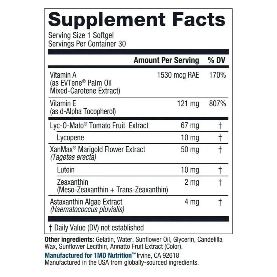 3 Pack 1MD Nutrition Vision MD Eye Vitamin CARMIS Health Eye Supplement 30