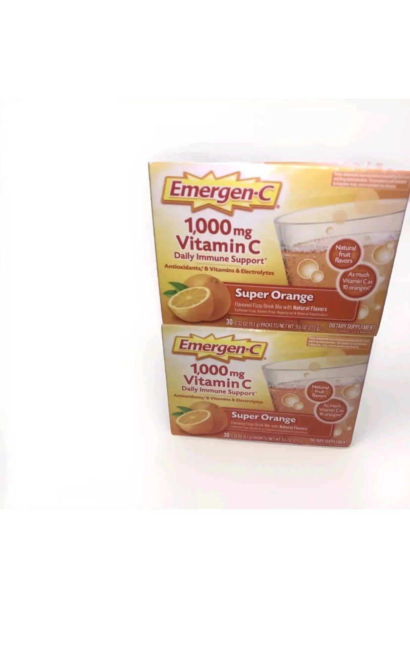 Emergen-C 1,000mg Vitamin C Super Orange 30C (Total 60) Pack Of 2 Exp:08/2025.