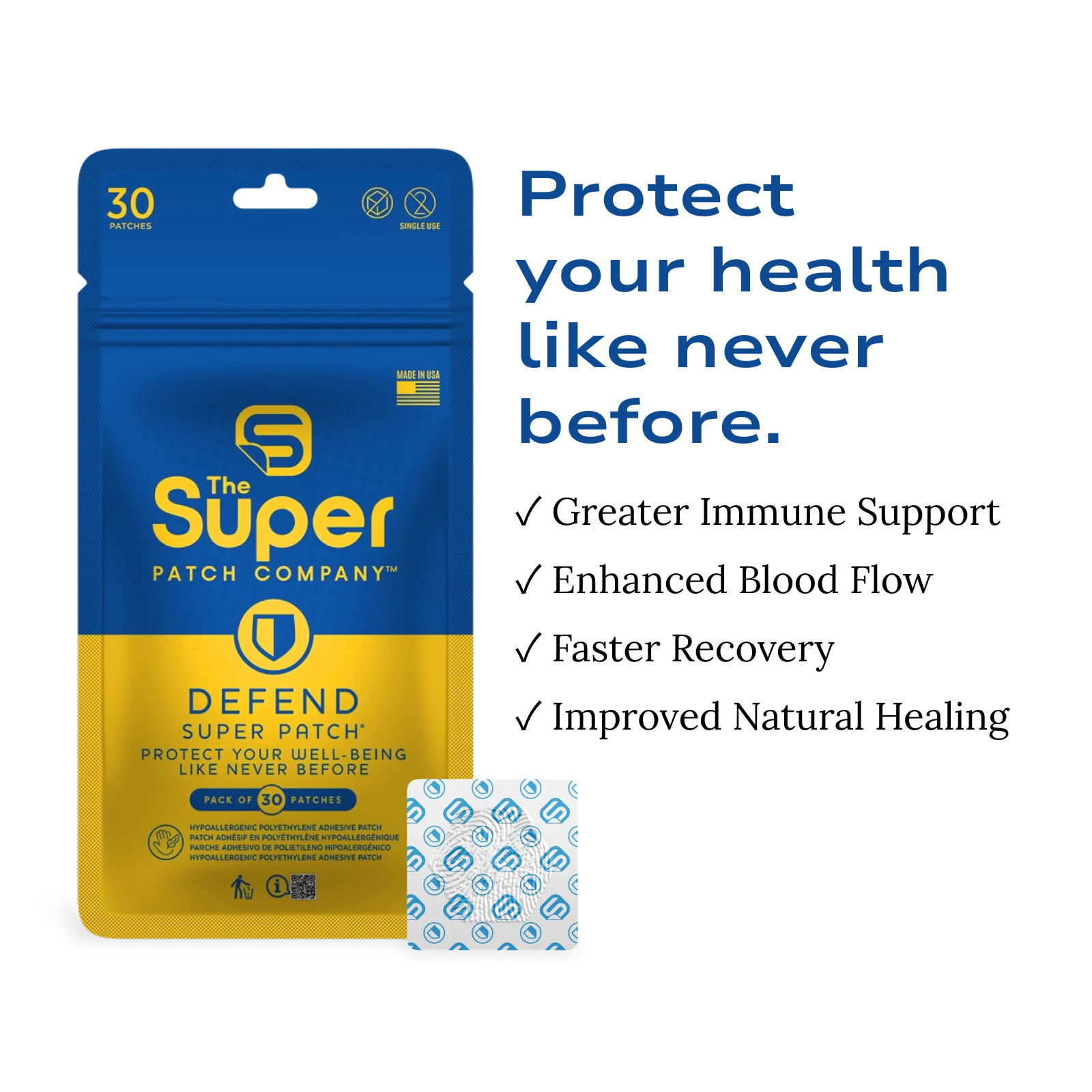 Super Patch DEFEND Immune Support Patch Drug-Free Daily Wellness 30 Patches
