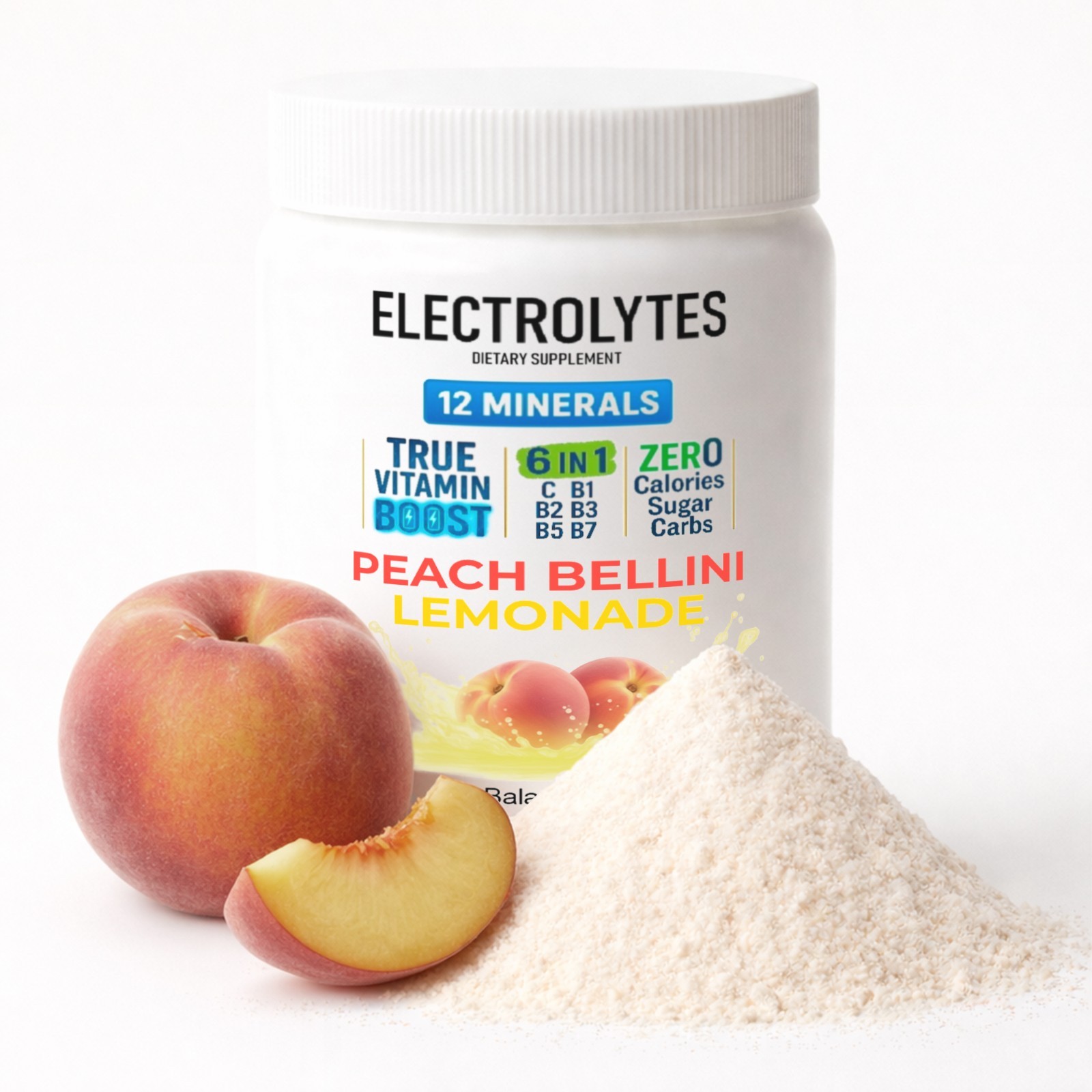 Electrolyte Complex Hydration Powder | 12 Minerals + 6 Vitamins | Peach Bellini