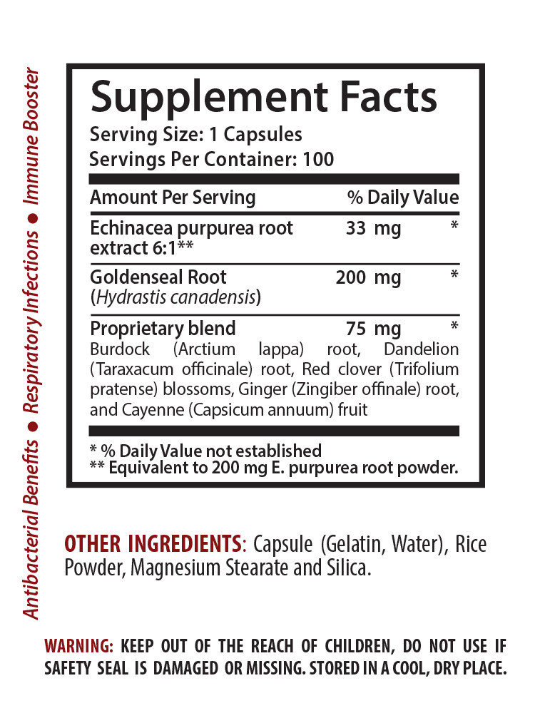 ECHINACEA & GOLDENSEAL Root 300mg – Help Stimulate Immune System – 100 Capsules