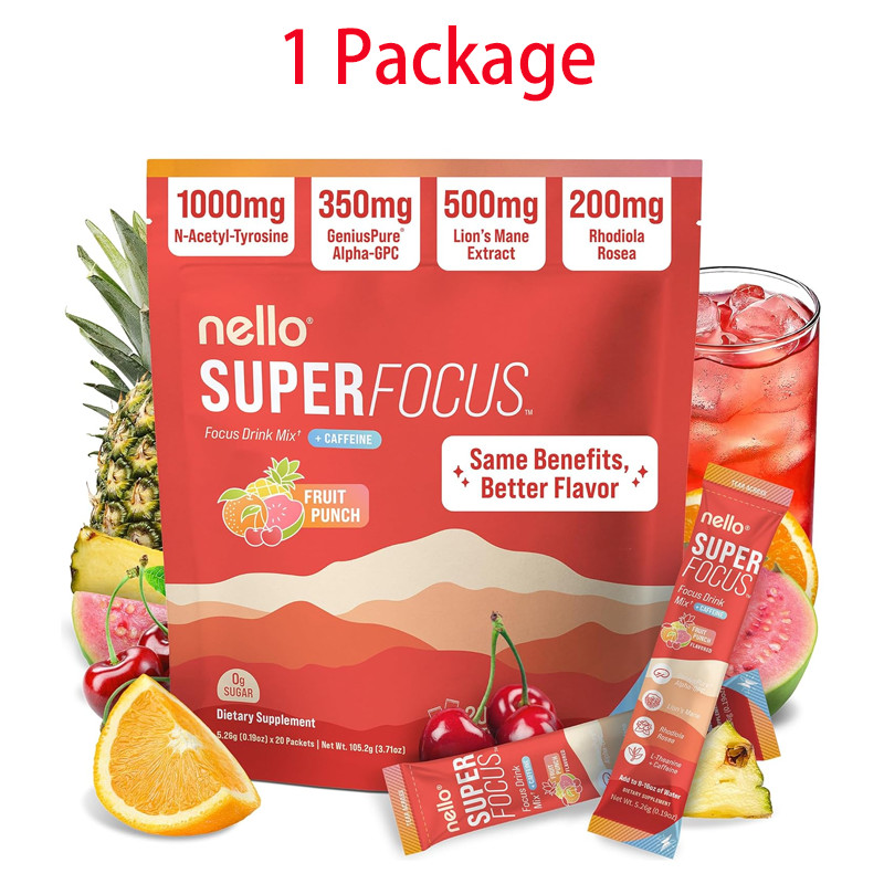 Nello Superfocus Sugar Free Fruit Punch Nootropic Drink for Focus & Productivity