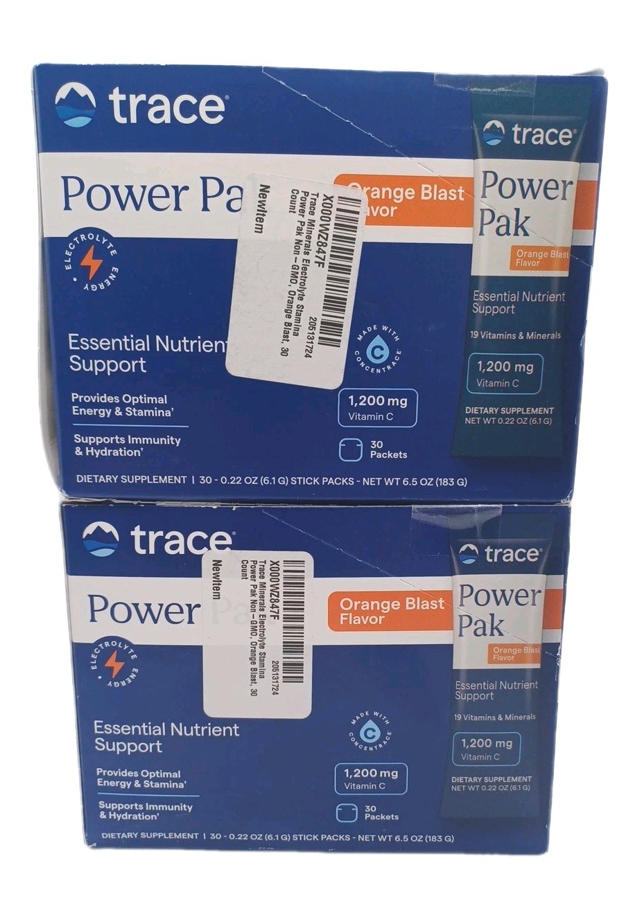 NEW 2X Trace Minerals Power Pak, Orange Blend,30ct, 1200mg Vit C, Zinc, Mg 07/28