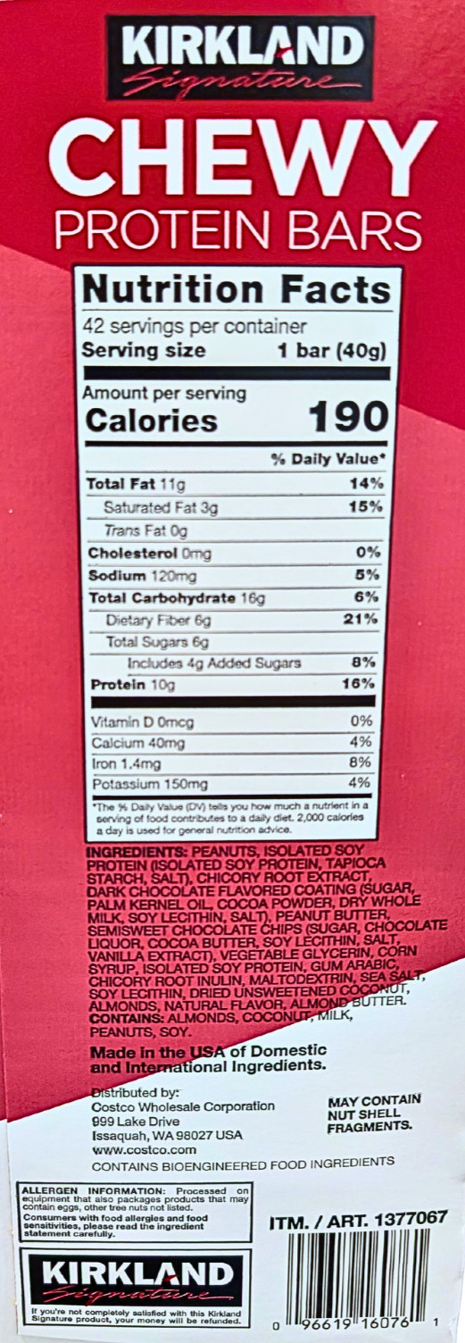 Kirkland Signature Chewy Protein Bars Peanut Butter Chocolate 42 Count EXP 03/26
