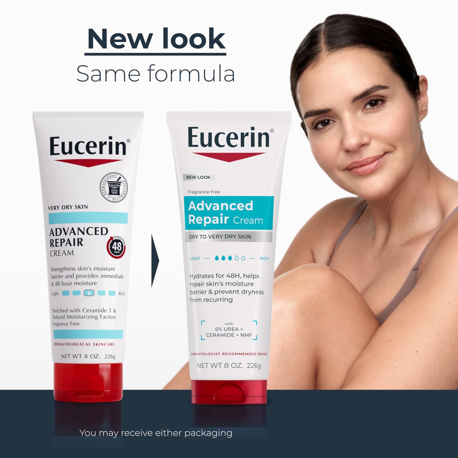 Eucerin Advanced Repair Body Cream, Urea Enriched, 8 Ounce (Pack of 1), White