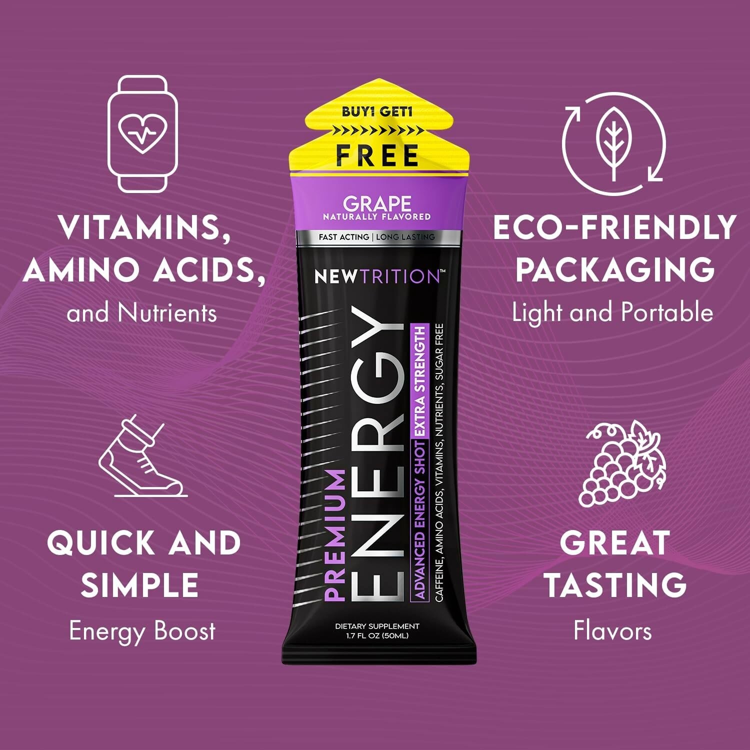 NewTrition Extra Strength Energy Shots – Grape – 24Ct