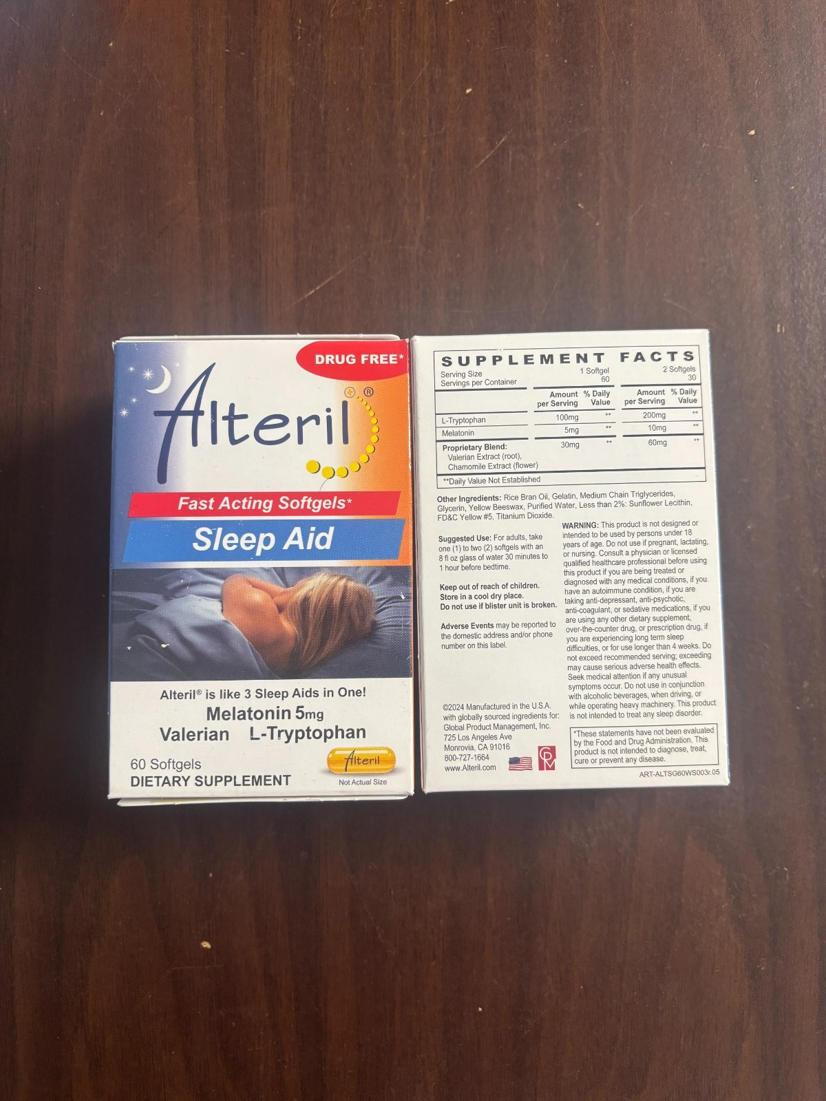 Alteril Sleep Aid Softgels 60ct Melatonin 5mg, Valerian & L-Tryptophan EXP-01/27