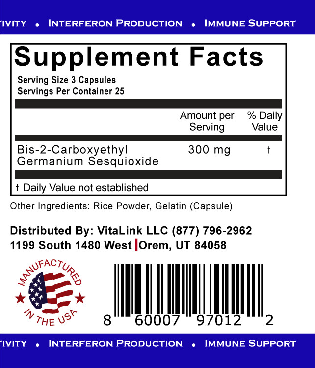 VitaLink Germanium Sesquioxide 100 mg X 75 capsules – Immune Support Supplement