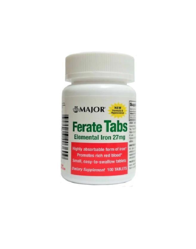 Major Mineral Supplement Ferate Tabs Iron 27 mg Strength Tablet 100 per Bottle