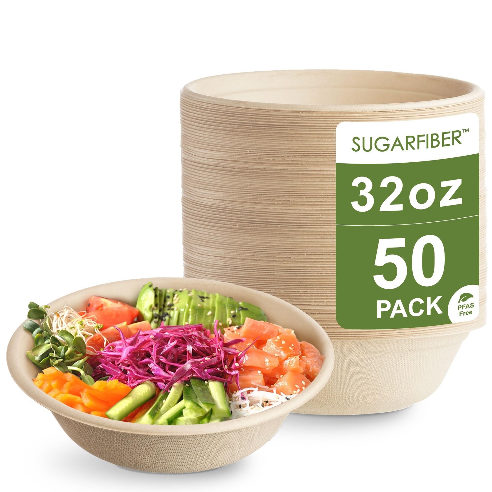 [50 COUNT]Harvest Pack PFAS FREE 32oz Paper Compostable Bowls Only, Round Hea…