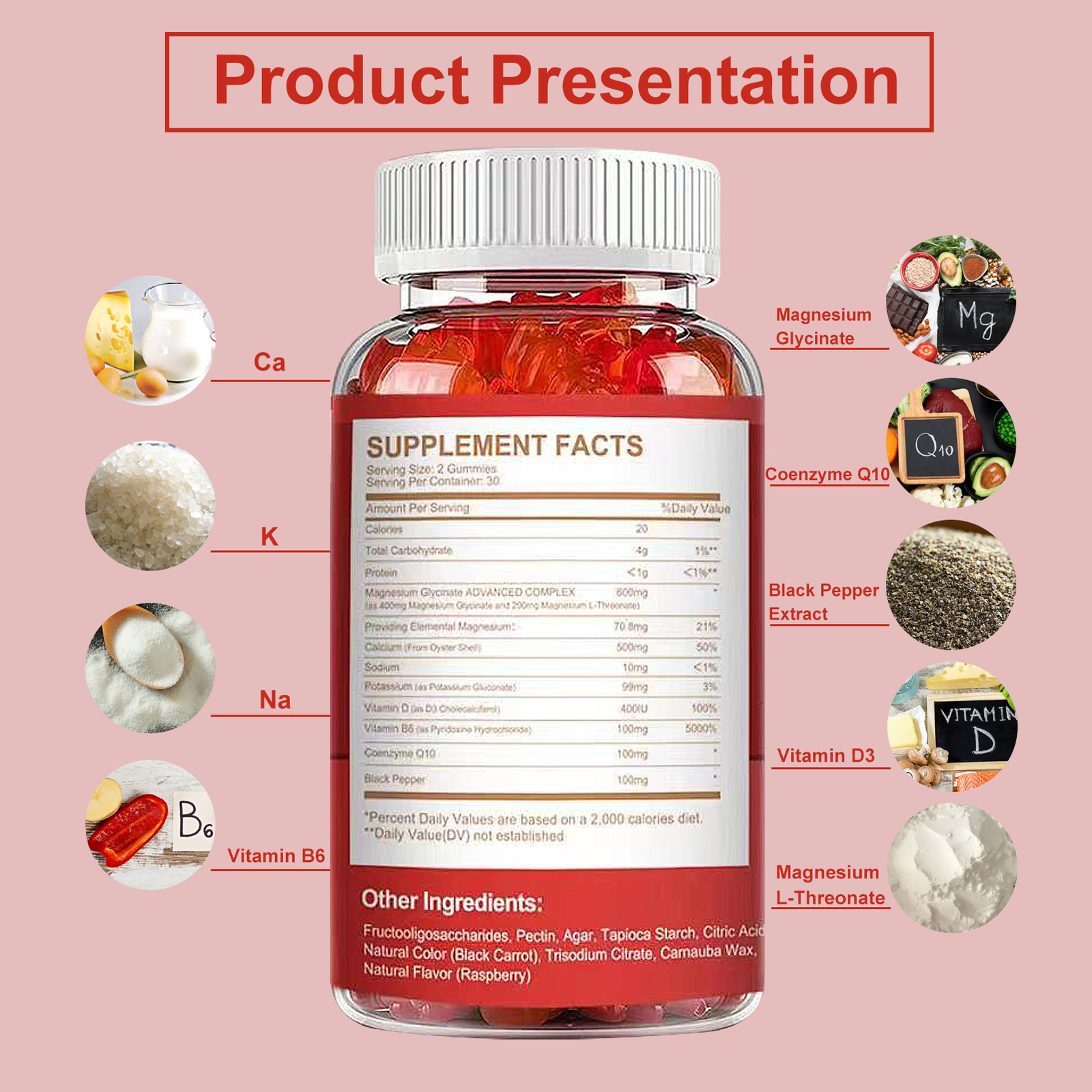 60PCS Magnesium Glycinate Gummies High Strength Muscle Joint Bone Support 400mg