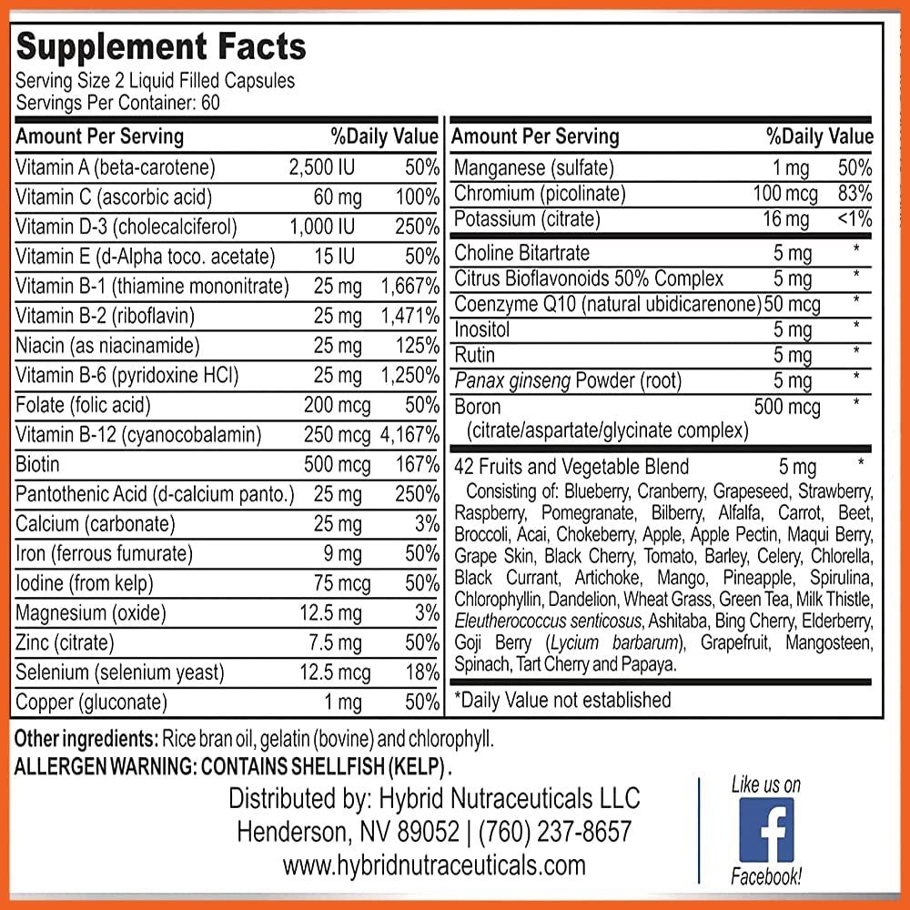 Liquid Capsules Multivitamin Softgels Men & Women, Daily Vitamin Mineral, 2 Pack
